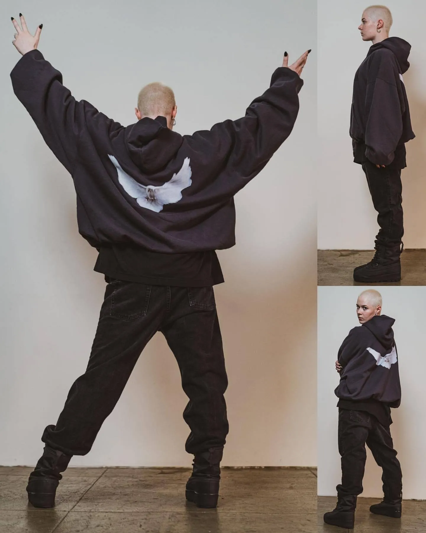 ♻️💯Reference model picture for upper body❤️Top tested version YEEZY co-branded GAP co-branded BALENCIAGA three-party co-branded peace dove theme male and female couple star same style pure cotton hoodie sweatshirt Justin Bieber concert same style upper body of many stars detonating the trend market oversiez street style Fabric: This year this fabric can be said to be the ceiling in the industry, the quality is directly full, and the 460g double-strand terry with high-end and high-end positioning is used. Who knows if you get started? The four colors are all original and dyed. There is no color difference with the original. Details: The collar label is original hot stamped and restored one to one. The size is the same. The code mark is clear. The washing wheat is copied word for word. The front letters are water transfer printing, which is light and clear. And the pigeon at the back has put a lot of effort into restoring it. Countless versions have been made. The pigeon has numerous small cracks in different shades. PS: Do not wash by soaking, violent washing, or warm water. Color: washed black, charcoal gray, cement white, brown Size: S-XL P:410