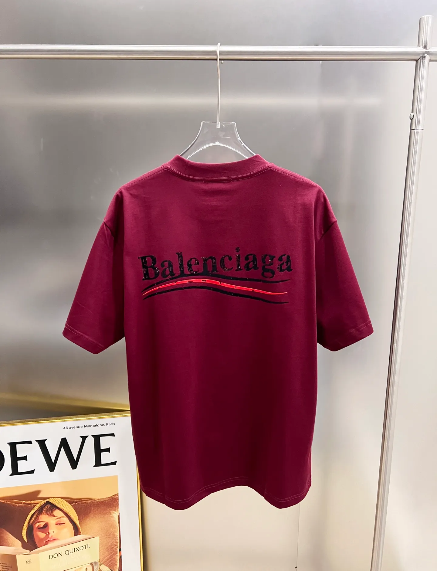🅿️190 BAL Balenciaga 2025 autumn and winter new short-sleeved T-shirt, classic Coke logo printing + hot diamond process, loose version for men and women, S M L XL XXL, five sizes, color: black, white, Angora red