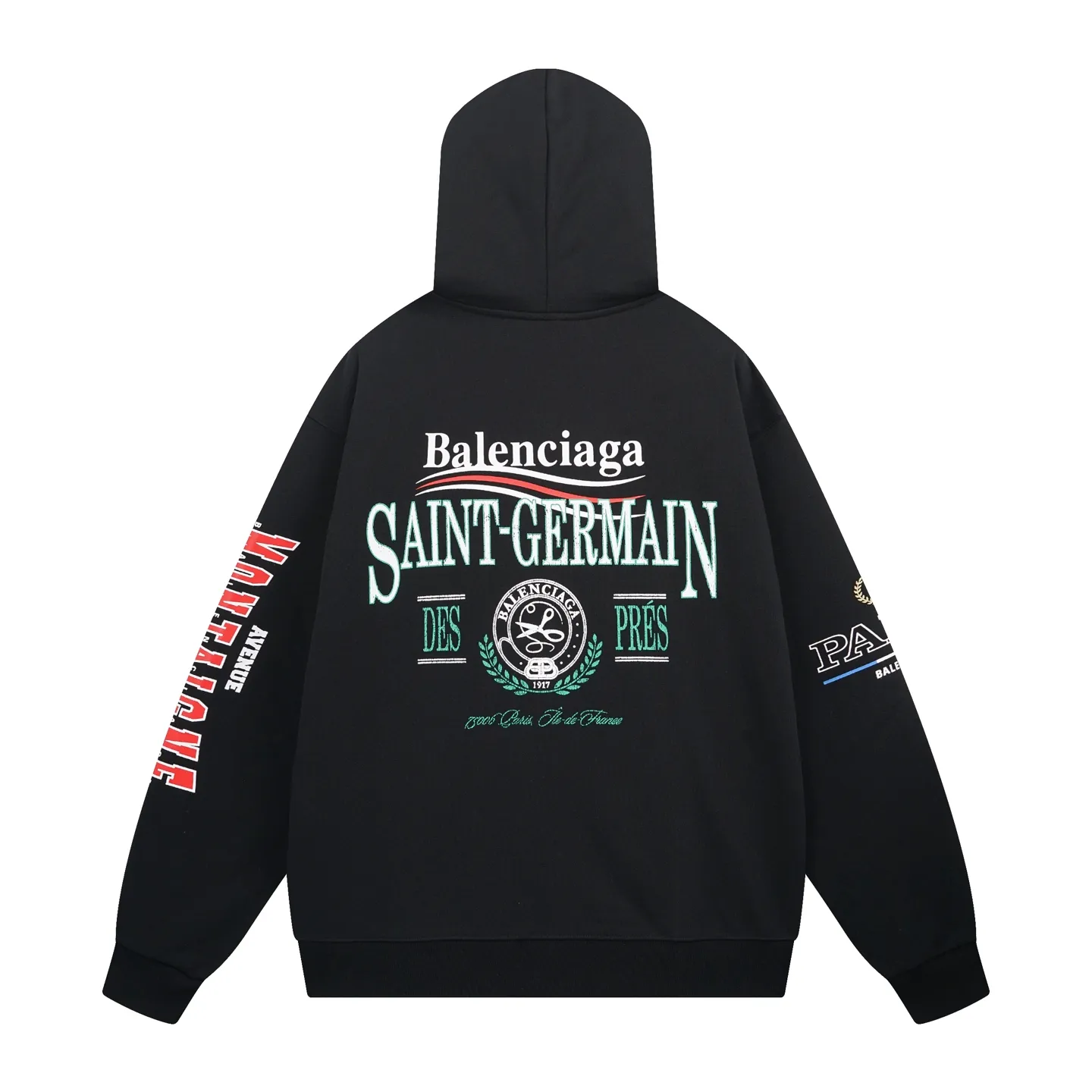 🅿️330 real photos [Top version. Official website quality] BALENCI*GA/Paris. SS25 latest model, Balenciaxx art multi-branded printed hooded sweatshirt. Brick cabinet synchronization. Genuine product developed in the first time, happy to print and compare! The fabric is made of Paris ZP custom-woven and dyed cotton sweatshirt. Weighing 460 grams, the cloth surface is clean. The cloth pattern is clear, soft and comfortable. The threads are dyed with no color difference. The printing uses environmentally friendly imported materials. The letters are clear and the effect is three-dimensional. The version adopts OS loose shoulder design. Same style for men and women. Code: BL258962 Color: black, white Size: XS S M L