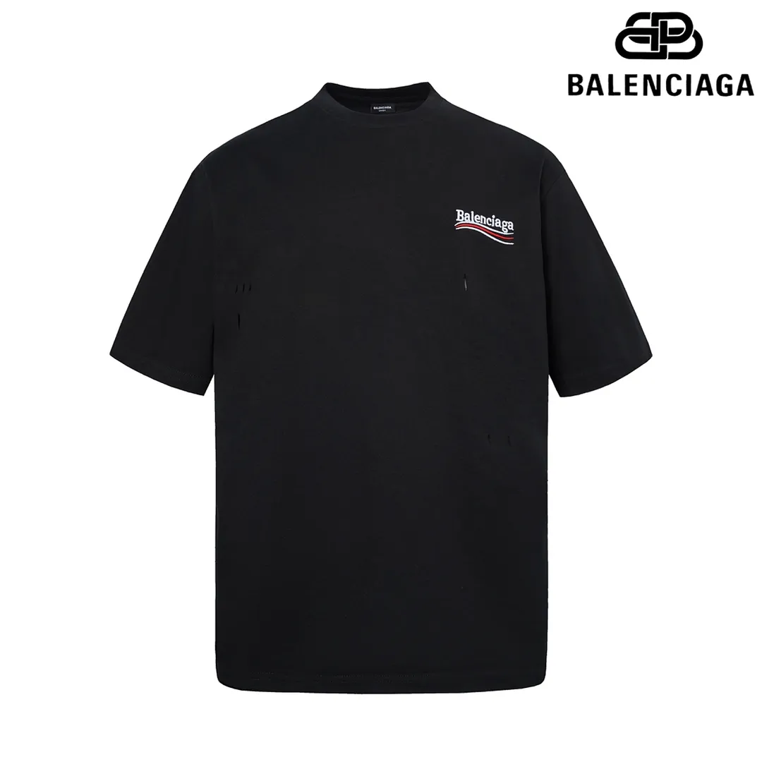 🅿️160 9116# Detailed picture Top version [[BALENCIA*GA] official website quality Paris new Coke embroidered short-sleeved T-shirt OS version Loose dropped shoulders Unisex style Fabric: 260g 100% cotton double yarn Technology: Front and back embroidery Garment washing Shape solid Color: Black White Size: XS S M L