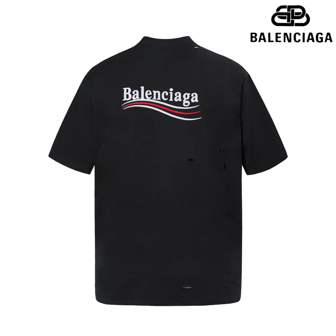 🅿️160 9116# Detailed picture Top version [[BALENCIA*GA] official website quality Paris new Coke embroidered short-sleeved T-shirt OS version Loose dropped shoulders Unisex style Fabric: 260g 100% cotton double yarn Technology: Front and back embroidery Garment washing Shape solid Color: Black White Size: XS S M L
