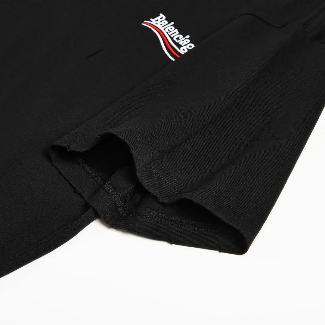 🅿️160 9116# Detailed picture Top version [[BALENCIA*GA] official website quality Paris new Coke embroidered short-sleeved T-shirt OS version Loose dropped shoulders Unisex style Fabric: 260g 100% cotton double yarn Technology: Front and back embroidery Garment washing Shape solid Color: Black White Size: XS S M L