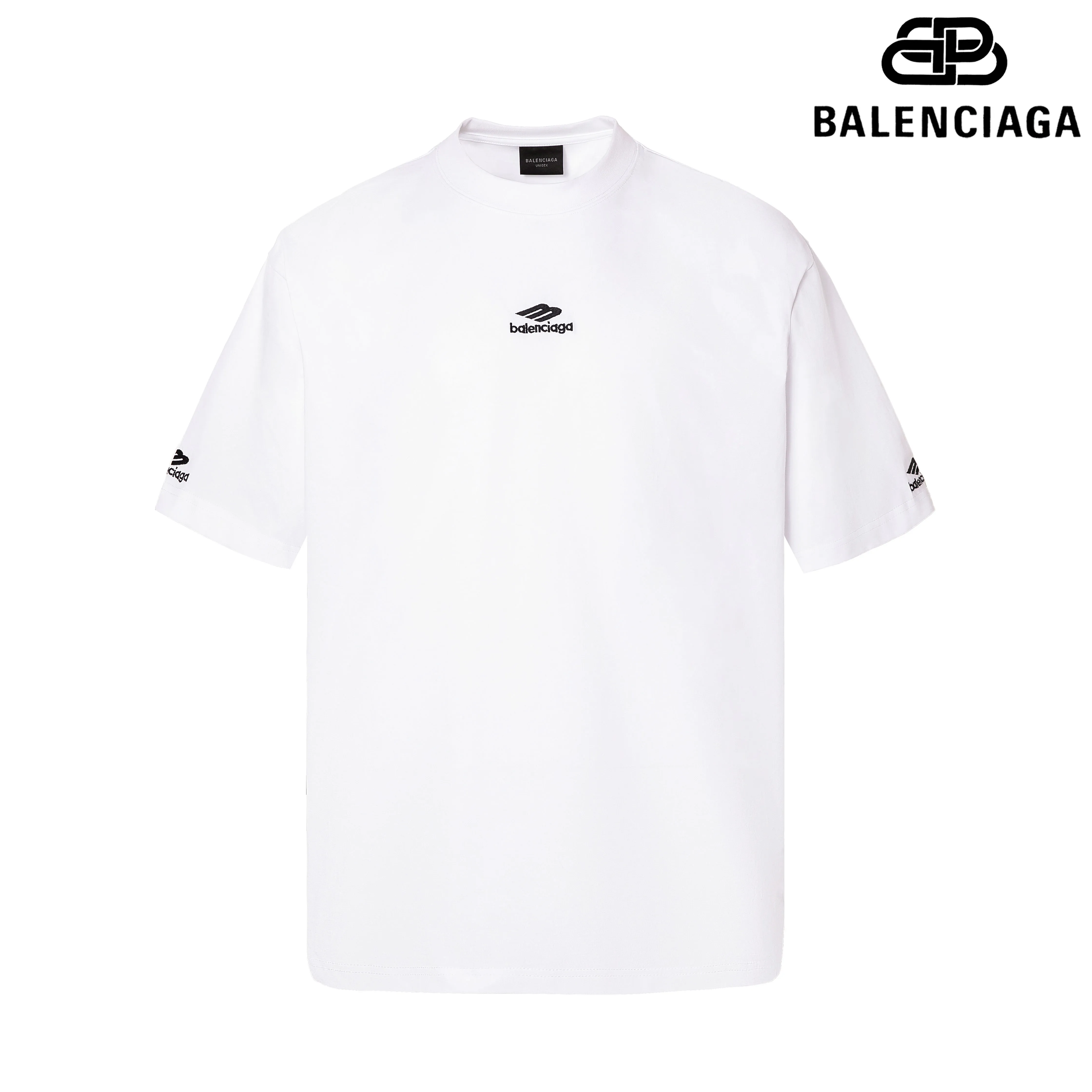 🅿️160 9172# Detailed picture Top version [[BALENCIA*GA] official website quality Paris new ski series 3M classic LOGO embroidered short-sleeved T-shirt OS version Loose dropped shoulders Same style for men and women Fabric: 260 grams 100% cotton double yarn Technology: embroidery on the front left and right sleeves Garment washing Shape solid color Color: black white Size: XS S M L
