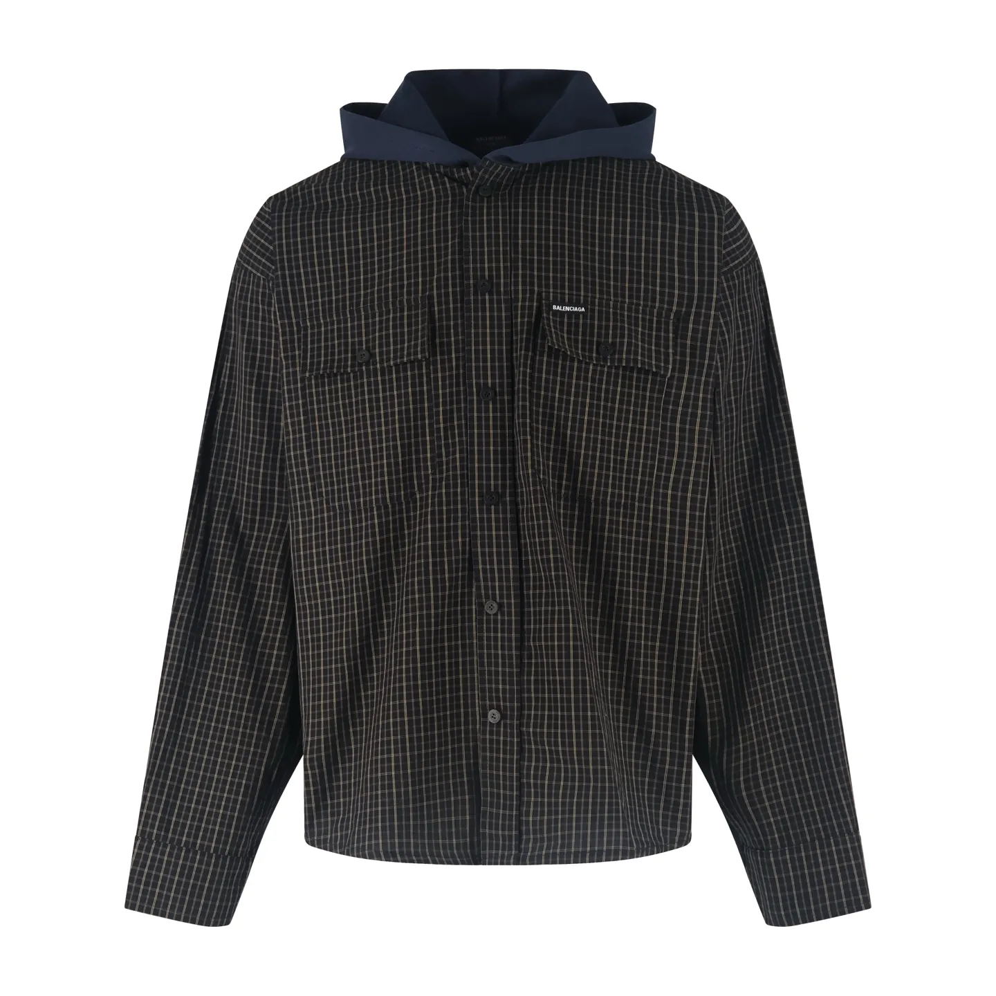 🅿️620 [Exclusive supply] BLCG plaid splicing hooded jacket. The original version was purchased for 12,707 and developed. It is made of custom-dyed combed cotton fabric, made on an infrared laser positioning cutting machine, with grid alignment, and the spliced ​​fish scale terry cotton weighs about 570 grams. Custom-woven and dyed woven fabrics use high-count worsted yarns and are precisely interwoven with two-color warp and weft yarns to form a three-dimensional plaid. The yarn ratio and tension must be strictly controlled to ensure the uniformity of the plaid. 300G knitted fabric base, using high-weight knitted base fabric, taking into account both stiffness and elasticity, ensuring the balance between drape and dynamic comfort of the trousers. The overall wiring is straight and delicate, the fabric is comfortable and soft, and the color is consistent without color difference. It can be matched with the same style to create a fashionable look, and can be used in various occasions. Customized accessories, complete with three standards, the same style for men and women. Size:1-2-3-4