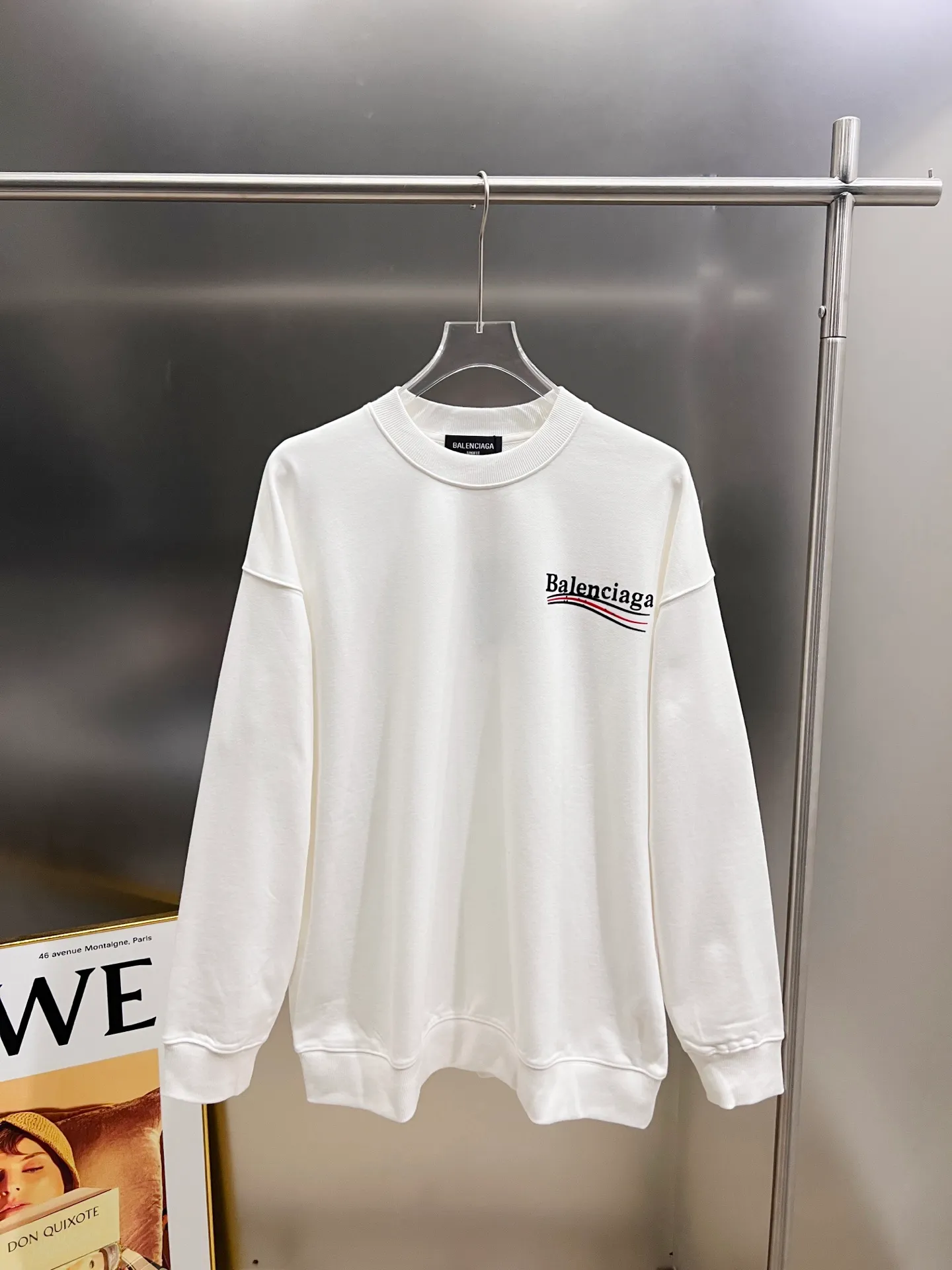 🅿️260 BAL Balenciaga 2025 Autumn and Winter New Style Round Neck Long Sleeve Sweater Classic Coke Logo Print + Hot Diamond Process Uniform Loose Version for Men and Women S M L XL XXL Five Codes Color: Black White