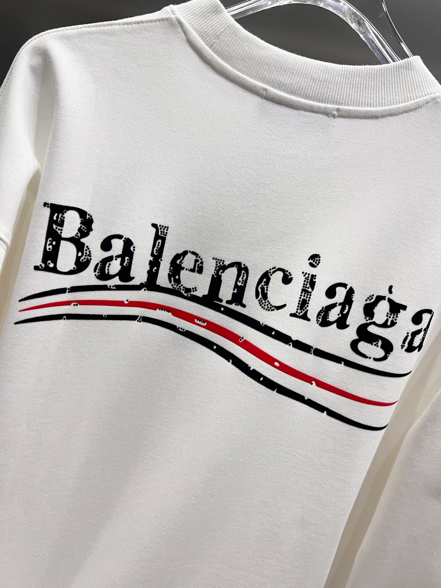 🅿️260 BAL Balenciaga 2025 Autumn and Winter New Style Round Neck Long Sleeve Sweater Classic Coke Logo Print + Hot Diamond Process Uniform Loose Version for Men and Women S M L XL XXL Five Codes Color: Black White