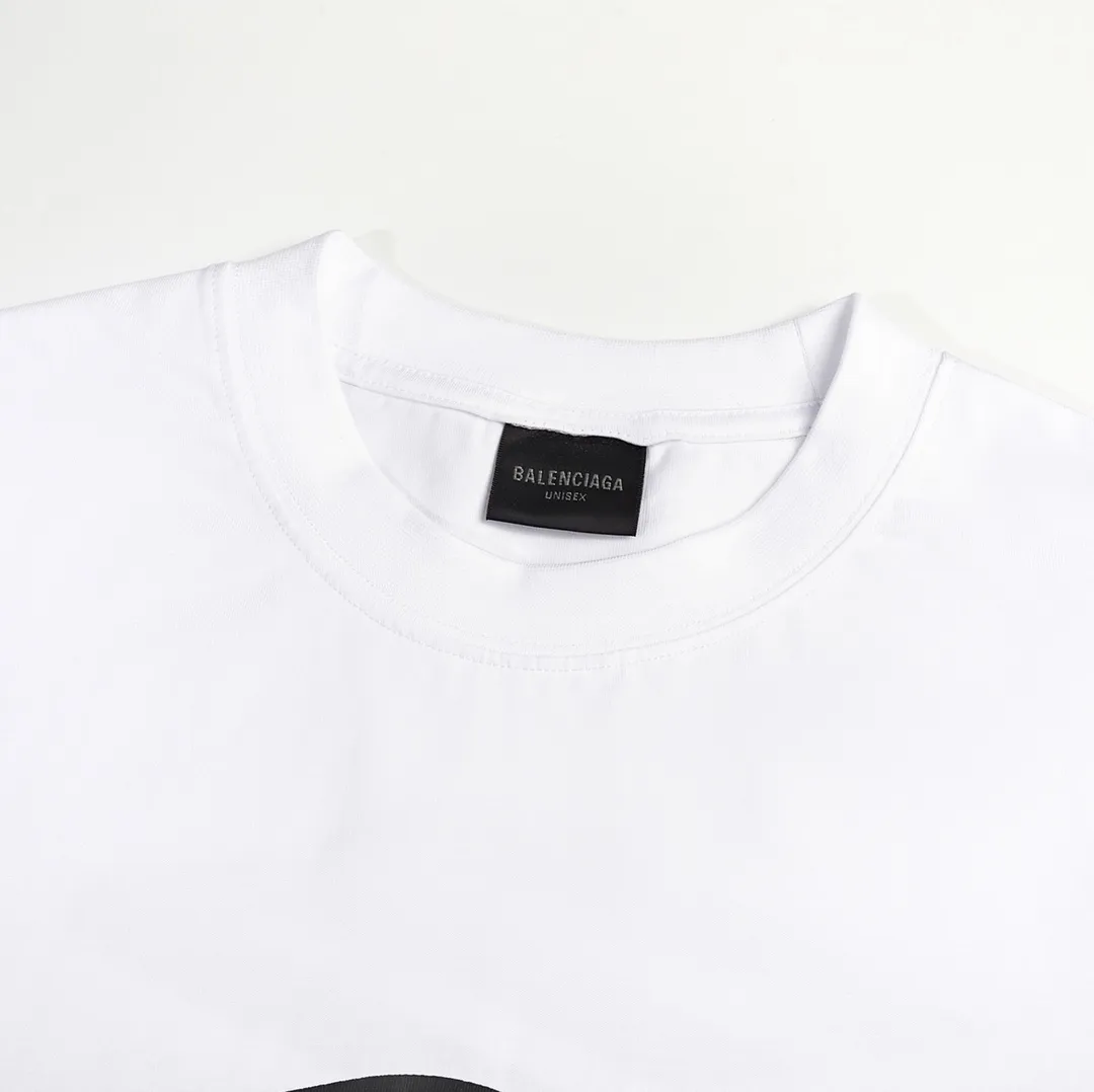 🅿️160 9128# Detailed picture Top version [[BALENCIA*GA] official website quality Paris new 3M classic letter LOGO printed short-sleeved T-shirt OS version Loose dropped shoulders Unisex style Fabric: 260 grams 100% cotton double yarn Technology: front and rear left and right sleeve printing Garment wash Shape solid color Color: black white Size: XS S M L