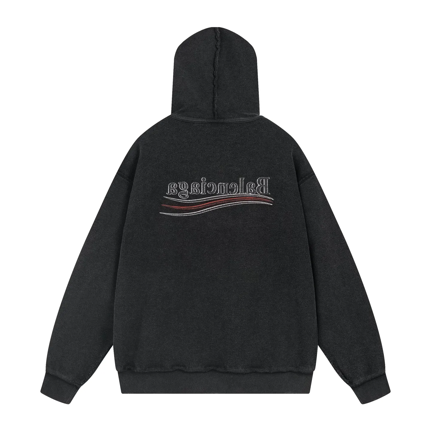 🅿️380 real photos [Top version. Official website quality] BALENCI*GA/Paris #2025 new style classic Coke wave spray LOGO embroidery on the reverse, washed, distressed and worn hooded sweatshirt. The ready-made garments are stitched on the reverse side and washed, with a full sense of design. Comparisons are welcome. The fabric is made of Paris ZP custom-woven and dyed cotton sweatshirts. Weighing 460 grams, the cloth surface is clean. The cloth pattern is clear, soft and comfortable. The threads are dyed with no color difference. The classic letter LOGO is embroidered on the reverse using an imported Tajima embroidery machine. The effect is three-dimensional. Restore brick cabinet, adopt OS loose shoulder style. Same style for men and women. Code: BL259916 Color: washed black, size: XS S M L