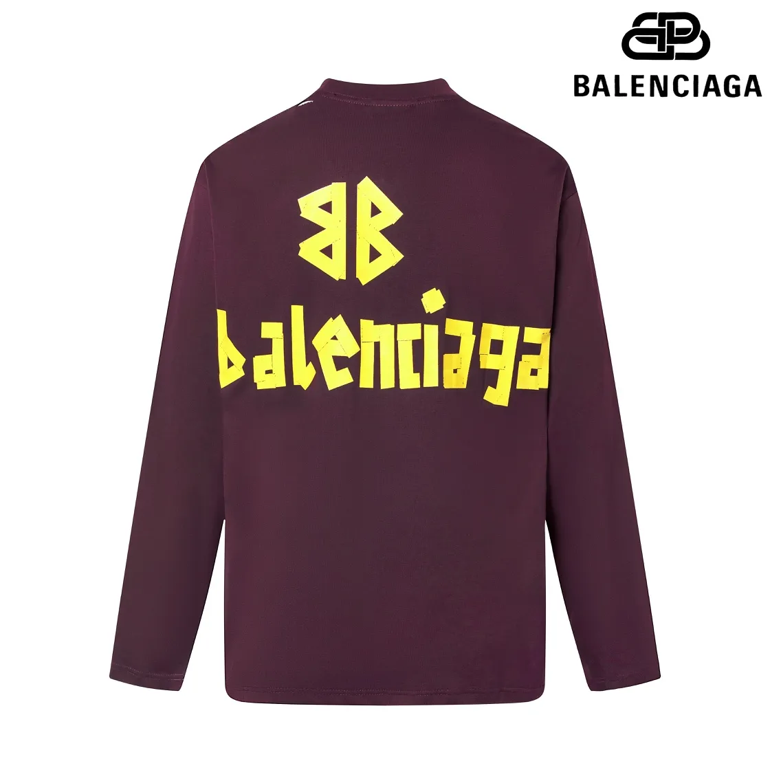 🅿️200 8110# Detailed picture Top version [[BALENCIA*GA] official website quality Paris new yellow tape digital direct spray long-sleeved T-shirt OS version Loose dropped shoulders Unisex fabric: 260g 100% cotton double yarn Process: front and rear digital direct spray Garment wash worn distressed fixed color solid Color: gray blue black white washed blue wine red green Size: XS S M L