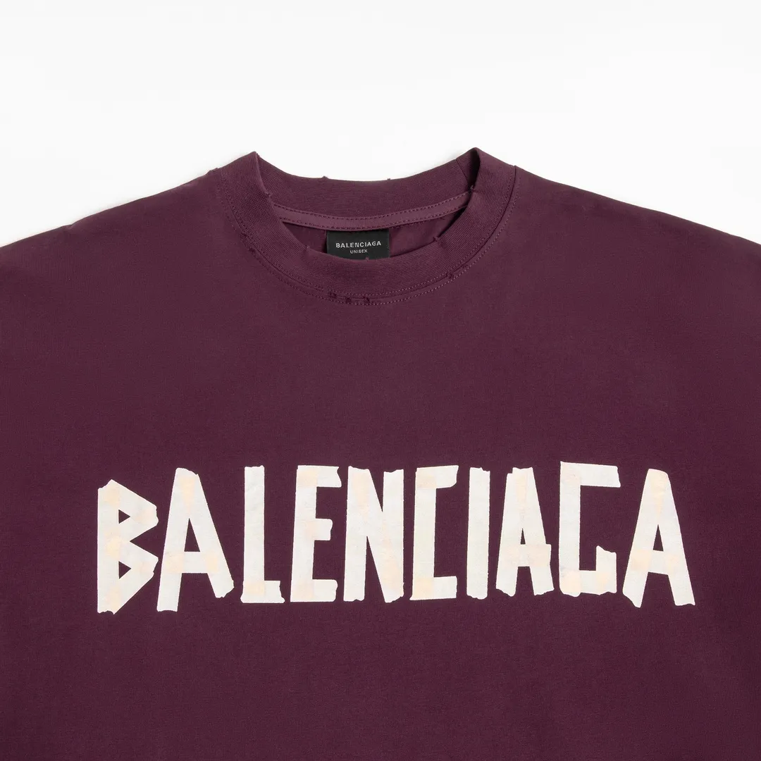 🅿️200 8110# Detailed picture Top version [[BALENCIA*GA] official website quality Paris new yellow tape digital direct spray long-sleeved T-shirt OS version Loose dropped shoulders Unisex fabric: 260g 100% cotton double yarn Process: front and rear digital direct spray Garment wash worn distressed fixed color solid Color: gray blue black white washed blue wine red green Size: XS S M L