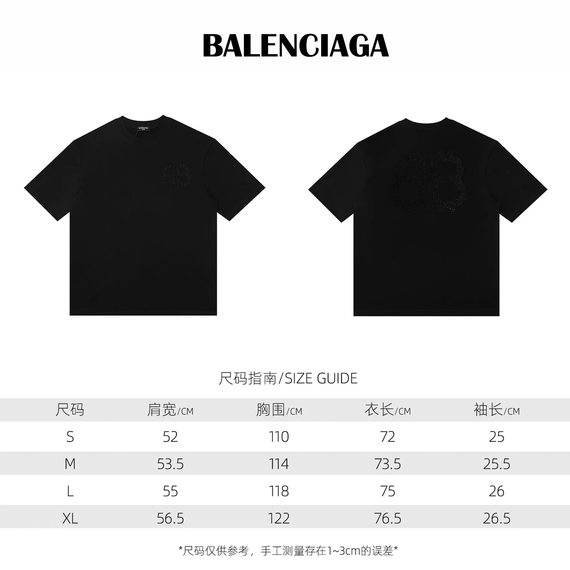 🅿️160 Style: 2026 new Balenciaga hot diamond short-sleeved T-shirt Material: Made of active colored diamond high version 300g double yarn combed cotton Size: S～XL Color: Black Style number: F3020