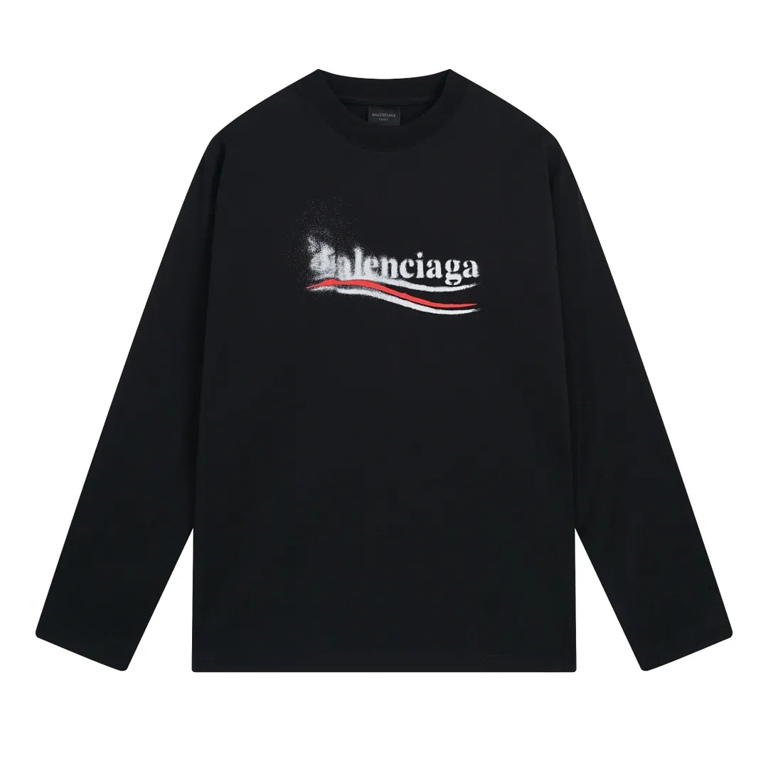 🅿️250 BALENCI*GA 24ss Paris blurred wave printed long sleeves. The fabric is made of Paris custom-woven and dyed double-yarn pure cotton. The weight is 280g. The thread is custom-woven and dyed without color difference between the front and back. The front panel is made of imported recreational direct injection. Two high-temperature styling washes. Os dropped shoulders and loose version. Same style for men and women -Color: black beige -SIZE: XS S M L Style No. 8621#