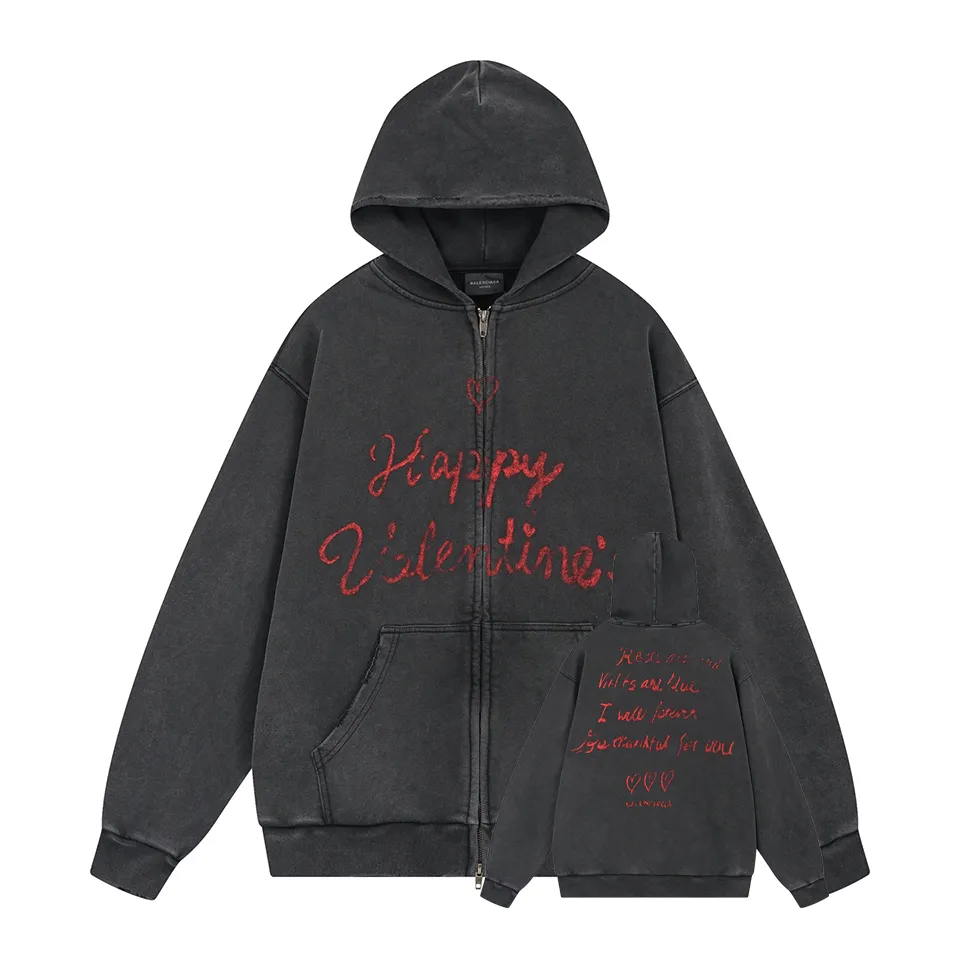 🅿️410 BALENCI*GA Paris Valentine's Day limited edition hooded long-sleeved sweatshirt. The front pattern is printed by computer direct printing. The ready-made garments are washed and distressed. Customized matching hardware. The letters are clear. The effect is three-dimensional. Exclusively matched to the pattern, woven and dyed 460g fabric. Threads are dyed in the same vat with zero color difference. Brick cabinet synchronization. Welcome to compare. Same style for men and women -Color: washed black, off-white -SIZE: Xs S M L Style No. 8972#