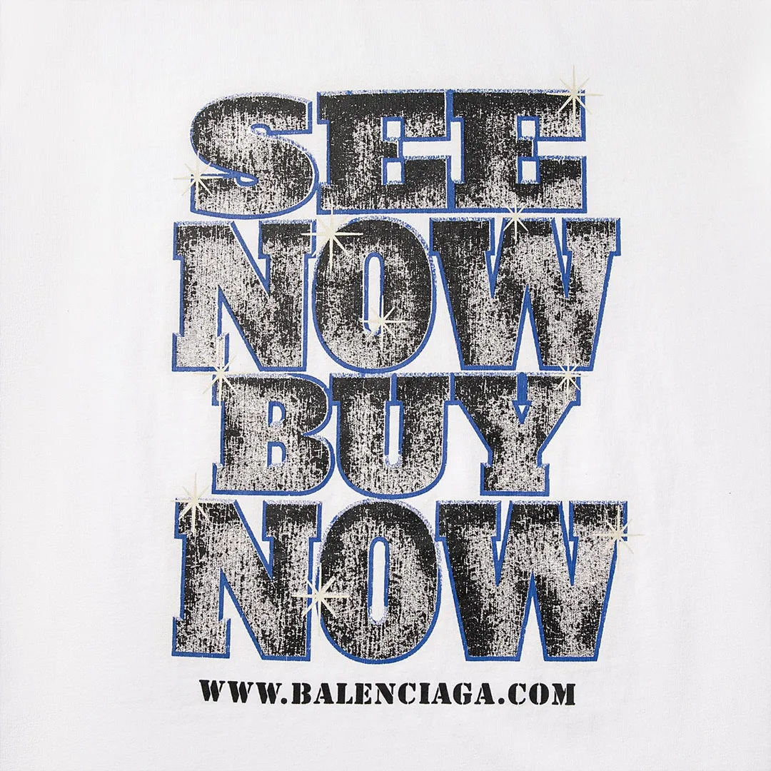 🅿️180 9126# Detailed picture Top version [[BALENCIA*GA] official website quality Paris new co-branded SEENOWBUYNOW diamond short-sleeved T-shirt OS version Loose dropped shoulders Unisex style Fabric: 260g 100% cotton double yarn Craftsmanship: front and rear panels left and right sleeve printing Garment wash worn distressed fixed color Color: washed black washed blue white Size: XS S M L