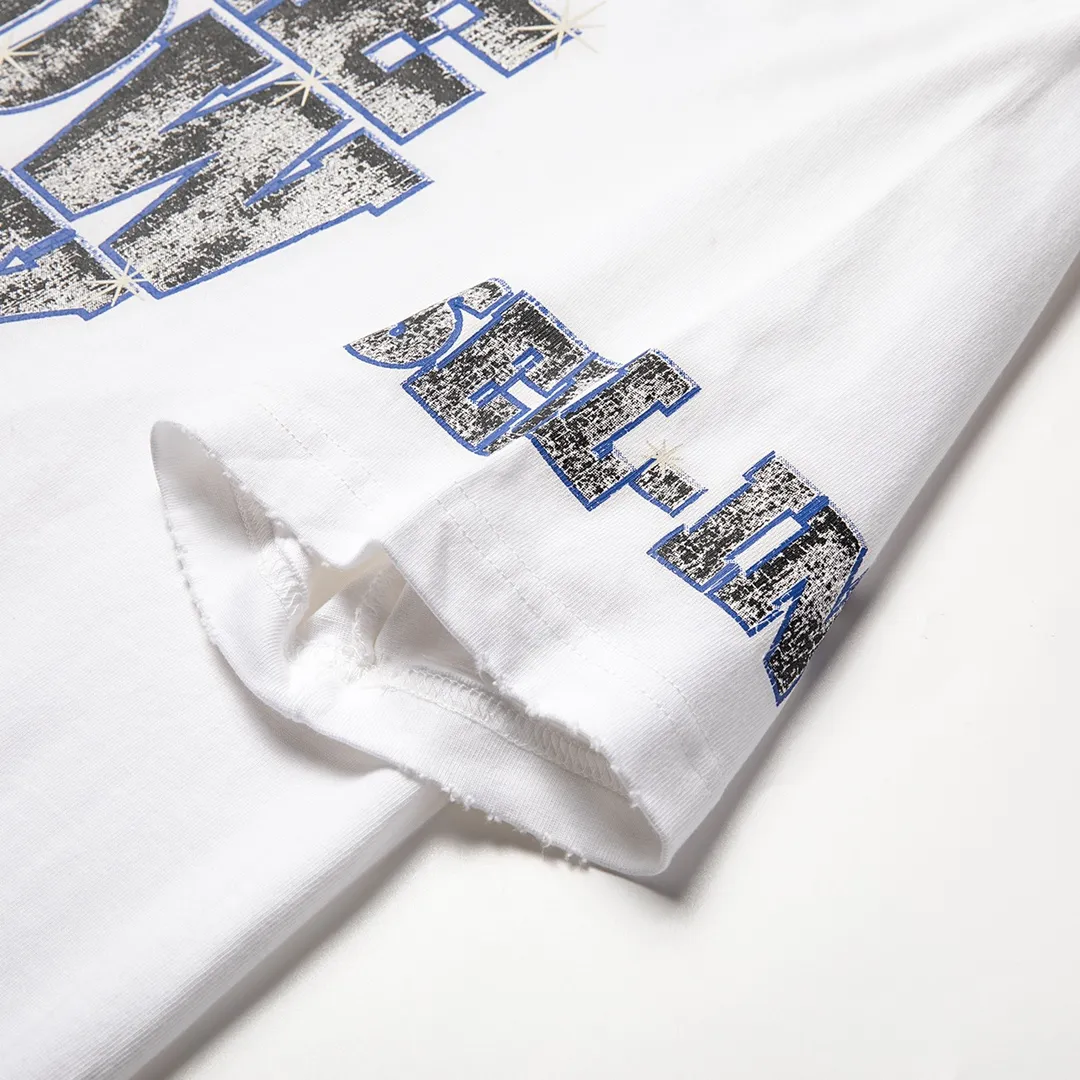 🅿️180 9126# Detailed picture Top version [[BALENCIA*GA] official website quality Paris new co-branded SEENOWBUYNOW diamond short-sleeved T-shirt OS version Loose dropped shoulders Unisex style Fabric: 260g 100% cotton double yarn Craftsmanship: front and rear panels left and right sleeve printing Garment wash worn distressed fixed color Color: washed black washed blue white Size: XS S M L