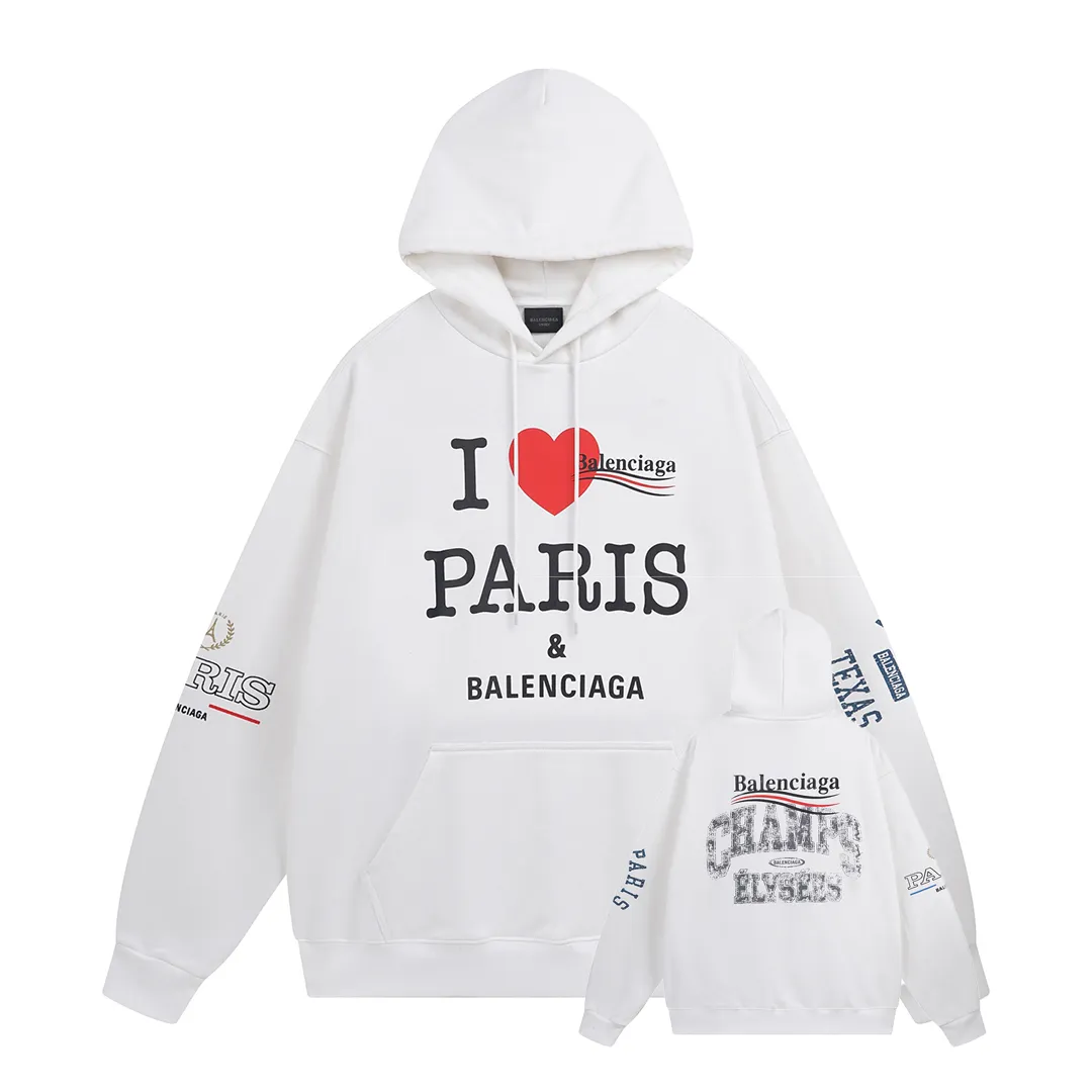 🅿️360 - BALENCI*GA Paris' latest Balenciaxx art multi-branded hooded long-sleeved sweatshirt. The front printing uses imported environmentally friendly offset printing. The effect is three-dimensional. Exclusively woven and dyed 460g fabric. Threads are dyed in the same vat with zero color difference. Brick cabinet synchronization. Welcome to compare. Same style for men and women -Color: black white -SIZE: Xs S M L Style No. 8957#