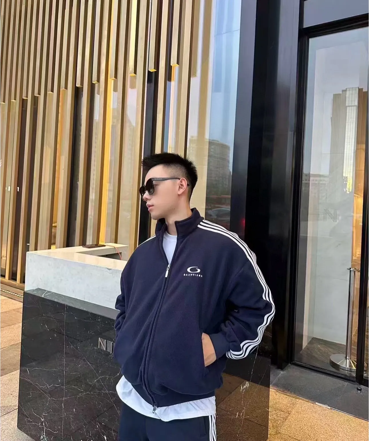 Balenciaga / Balenciaga Five-bar drawstring half-ring embroidered polar fleece cotton jacket Upper body consultation picture ℹ️