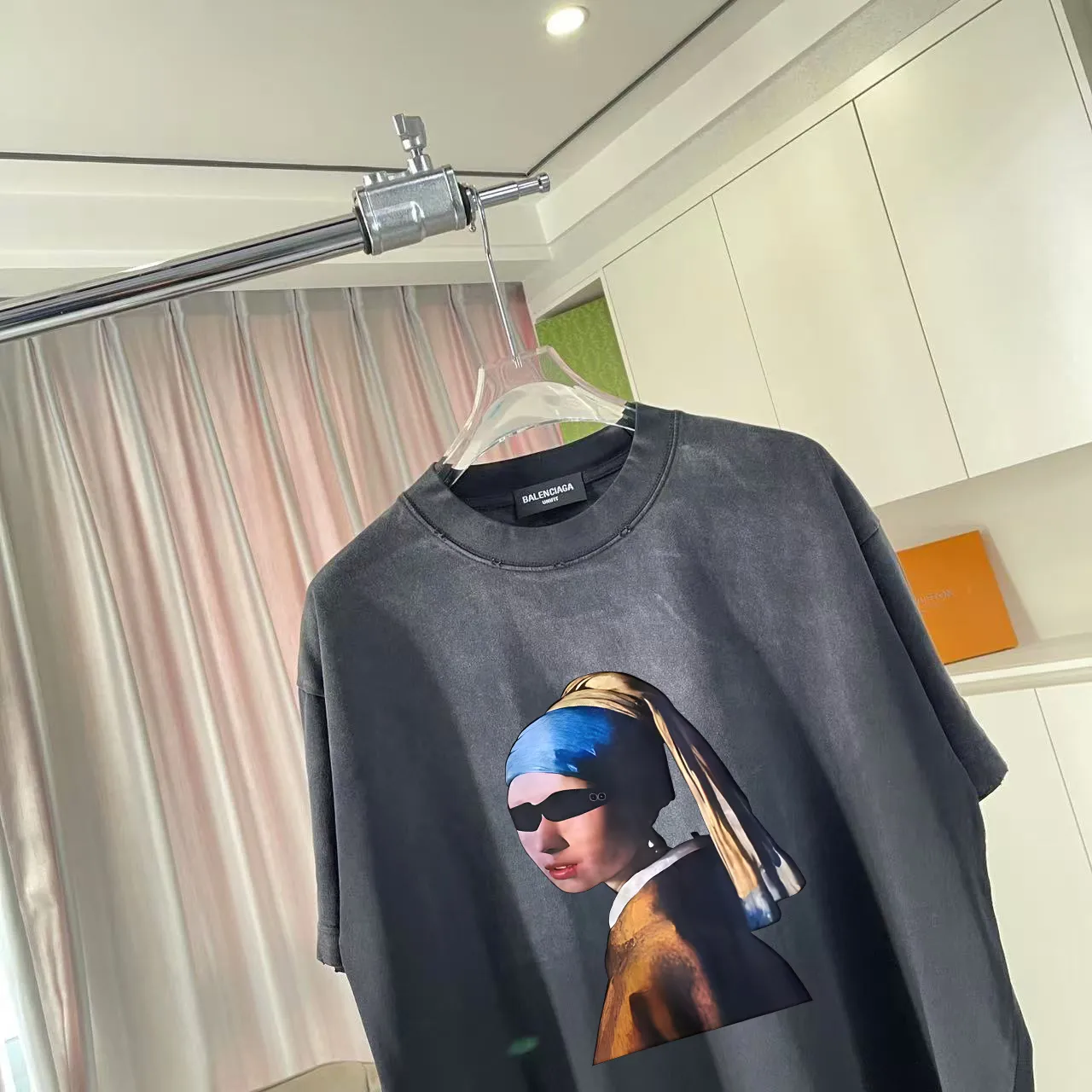 🅿️190 BALENCI*GA Paris 2025 summer new style, washed, distressed, spray-painted, personalized letter logo printing, customized fabric 320g, short-sleeved T-shirt, same style for men and women, size: S M L XL XXL five codes, color: black, white, gradient black, gradient red