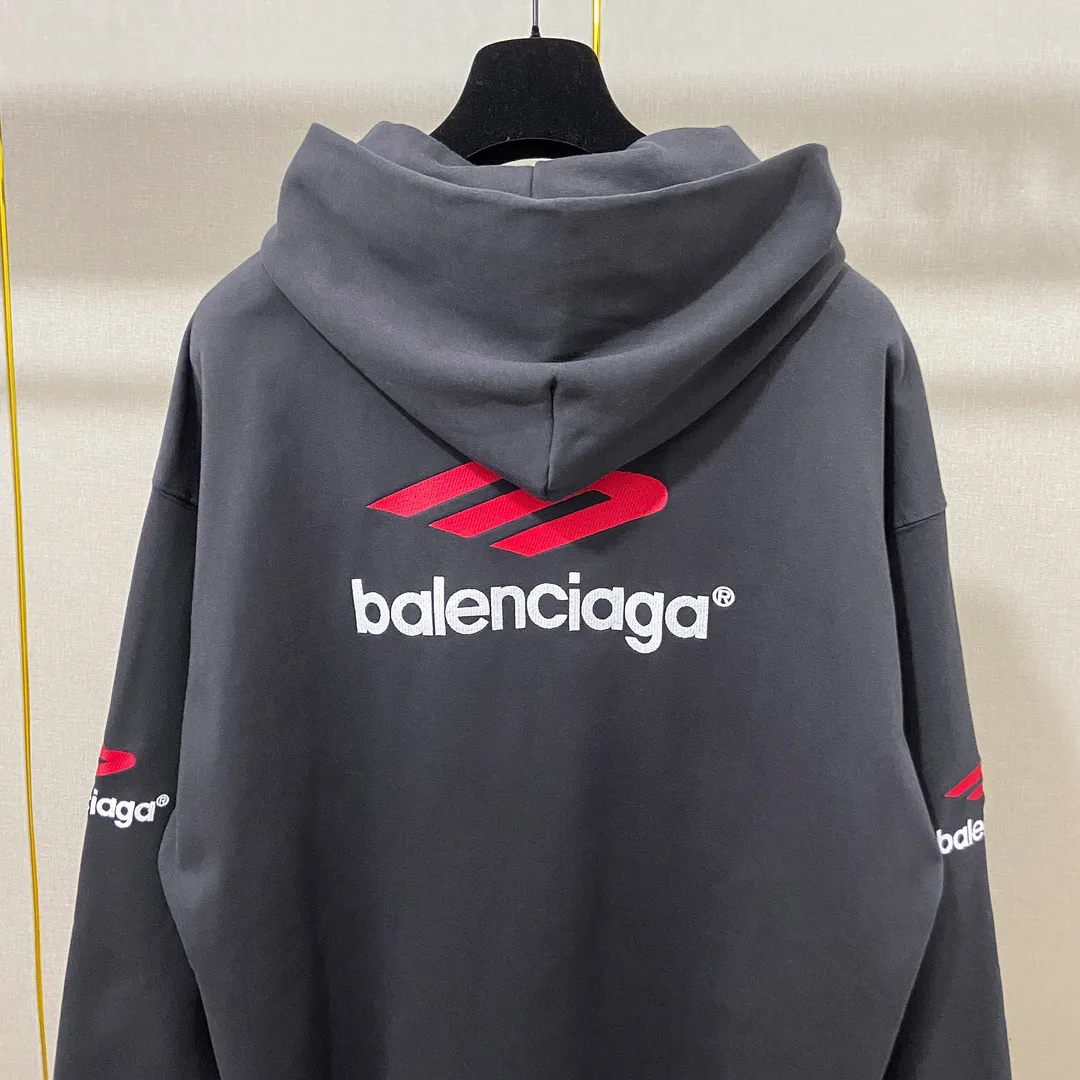 🅿️286 7152# Real photos Top version [BALENCIA*GA] Official website quality Paris' new 3M letter large LOGO embroidery series hooded sweatshirt OS version Loose dropped shoulders Unisex style Fabric: 480g 100% cotton terry Davidson Technics: Embroidery on the front and back panels, left and right sleeves Garment washing Shape fixation Color: Gray blue White Size: XS S M L