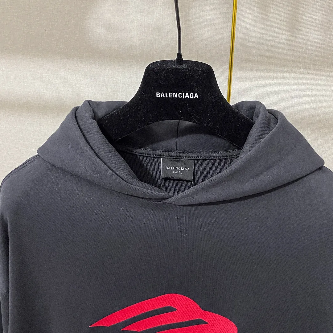 🅿️286 7152# Real photos Top version [BALENCIA*GA] Official website quality Paris' new 3M letter large LOGO embroidery series hooded sweatshirt OS version Loose dropped shoulders Unisex style Fabric: 480g 100% cotton terry Davidson Technics: Embroidery on the front and back panels, left and right sleeves Garment washing Shape fixation Color: Gray blue White Size: XS S M L