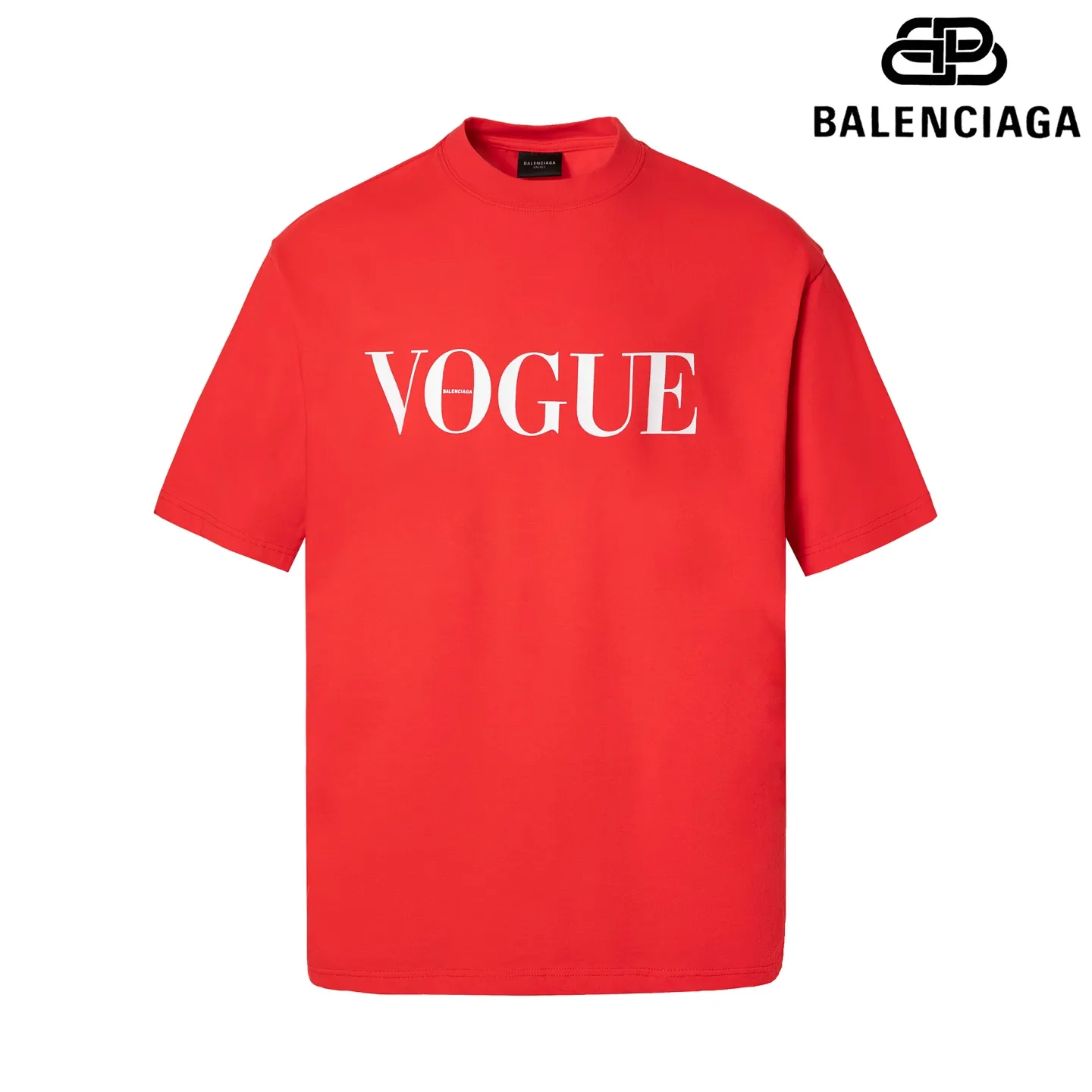 🅿️170 9175# Detailed picture Top version [[BALENCIA*GA] Official website quality Paris co-branded Balenciaga Vogue collaboration series short-sleeved T-shirt OS version Loose dropped shoulders Unisex style Fabric: 260g 100% cotton double yarn Technology: Front panel printing and back panel white ink direct spray Garment washing Shape fixation Color: Black Red Off-white Size: XS S M L