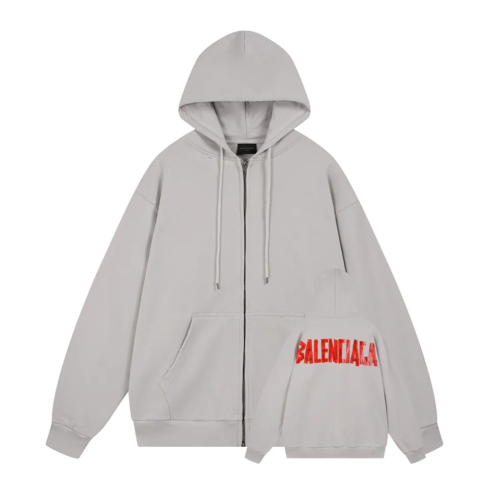 🅿️400 BALENCI*GA Paris' latest masking tape style hooded long-sleeved zipper sweatshirt. The back pattern is printed with imported environmentally friendly materials, and the tape is glued. Customized matching hardware. The letters are clear. The effect is three-dimensional. Exclusively pattern-woven and dyed 460g fabric. Threads are dyed in the same vat with zero color difference. Brick cabinet synchronization. Welcome to compare. Same style for men and women -Color: black beige -SIZE: Xs S M L Style No. 8970#