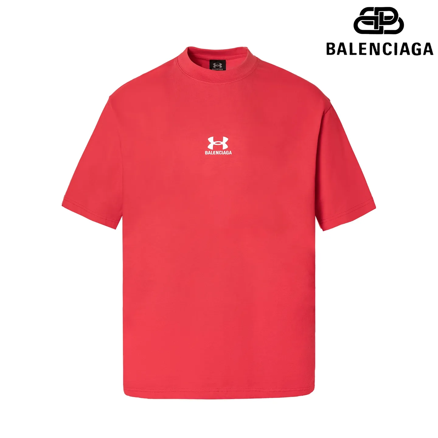 🅿️170 9158# Detailed picture Top version [[BALENCIA*GA] official website quality New Paris co-branded UnderArmour front and rear embroidered short-sleeved T-shirt OS version Loose dropped shoulders Unisex Fabric: 260g 100% cotton double yarn Process: Front and back embroidery Garment washing Shape solid Color: Black Red Size: XS S M L