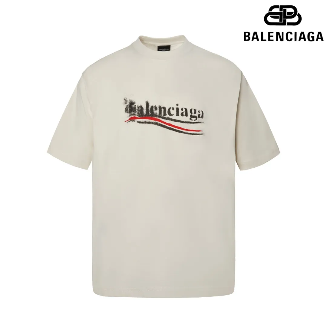 🅿️160 9109# Detailed picture Top version [[BALENCIA*GA] official website quality Paris new fuzzy cola spray printed short-sleeved T-shirt OS version loose dropped shoulders Unisex fabric: 260g 100% cotton double yarn Technology: front digital direct printing Garment washing Shaping solid color Color: black off-white Size: XS S M L