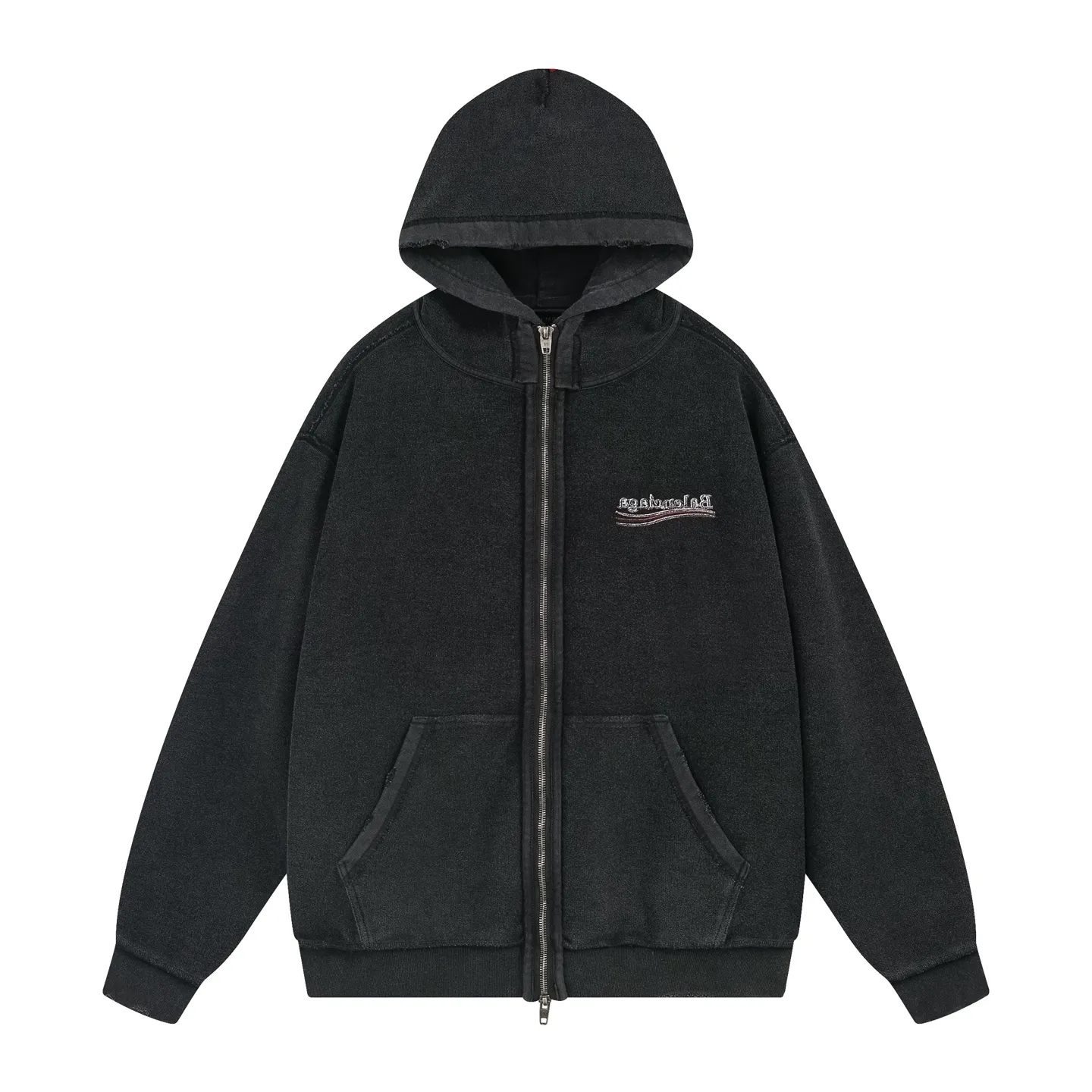 🅿️400 BALENCI*GA Paris reverse Coke embroidery washed distressed hooded zipper sweatshirt. The front and back embroidery is reverse embroidery using imported Tajima embroidery machine. Ready-made garments are stitched on the reverse side. Ready-made garments are washed. Customized matching hardware. Letters are clear. The effect is three-dimensional. Exclusively pattern-woven and dyed 460g fabric. Threads are dyed in the same vat with zero color difference. Brick cabinet synchronization. Welcome to compare. Same style for men and women -Color: washed black -SIZE: Xs S M L style number 8995#