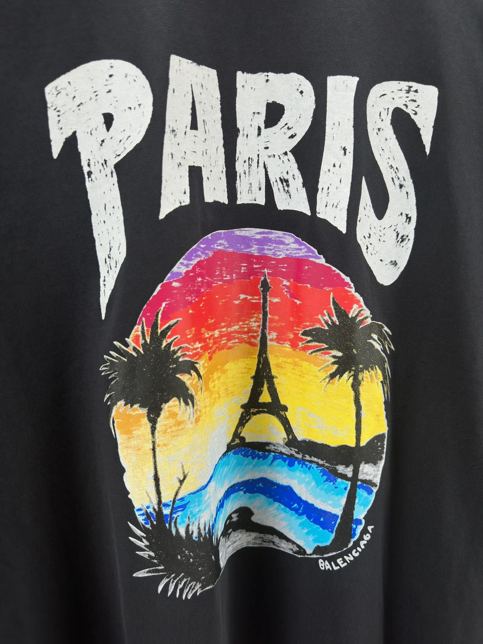 🅿️250 BALENCI*GA Paris Hawaiian Coconut Tower Long Sleeve. The fabric is made of Paris custom-woven and dyed double yarn pure cotton fabric. The weight is 280g. The thread is custom-woven and dyed without color difference. The front and rear panels are printed by imported machine. Two high-temperature setting washes. Os dropped shoulders and loose version. Same style for men and women -Color: Black Ivory White -SIZE: XS S M L Style No. 8615#