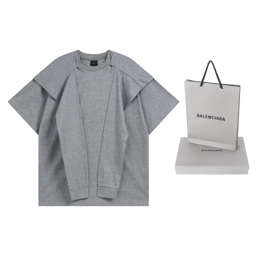 🅿️260 real photos [Top version. Official website quality] BALENCI*GA/Paris #2024 new style fake two-piece hooded embroidered short-sleeved T-shirt #2024 spring and summer brick cabinet synchronization. Welcome to compare. Hooded and sleeved. Super fashionable. The fabric is made of Paris ZP custom-woven and dyed cotton double yarn. The weight is 260 grams. The cloth surface is clean. The cloth pattern is clear, soft and comfortable. The threads are dyed with no color difference. The classic LOGO is embroidered with imported Tajima embroidery machine. The letters are clear and the effect is three-dimensional. Ready-to-wear hand-painted graffiti distressed. Extra heavy craftsmanship. Restore the brick cabinet, adopt the OS loose shoulder style. Same style for men and women. Code: BL225051 Color: black, floral gray Size: XS S M L