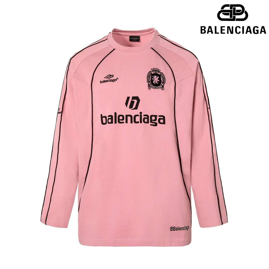 🅿️250 8151# Detailed picture Top version [[BALENCIA*GA] official website quality Paris new joint football jersey long-sleeved T-shirt OS version Loose dropped shoulders Unisex fabric: 260g 100% cotton double yarn Process: front and rear panel printing front panel embroidery garment wash shaping solid color Color: black white pink red fluorescent yellow Size: XS S M L