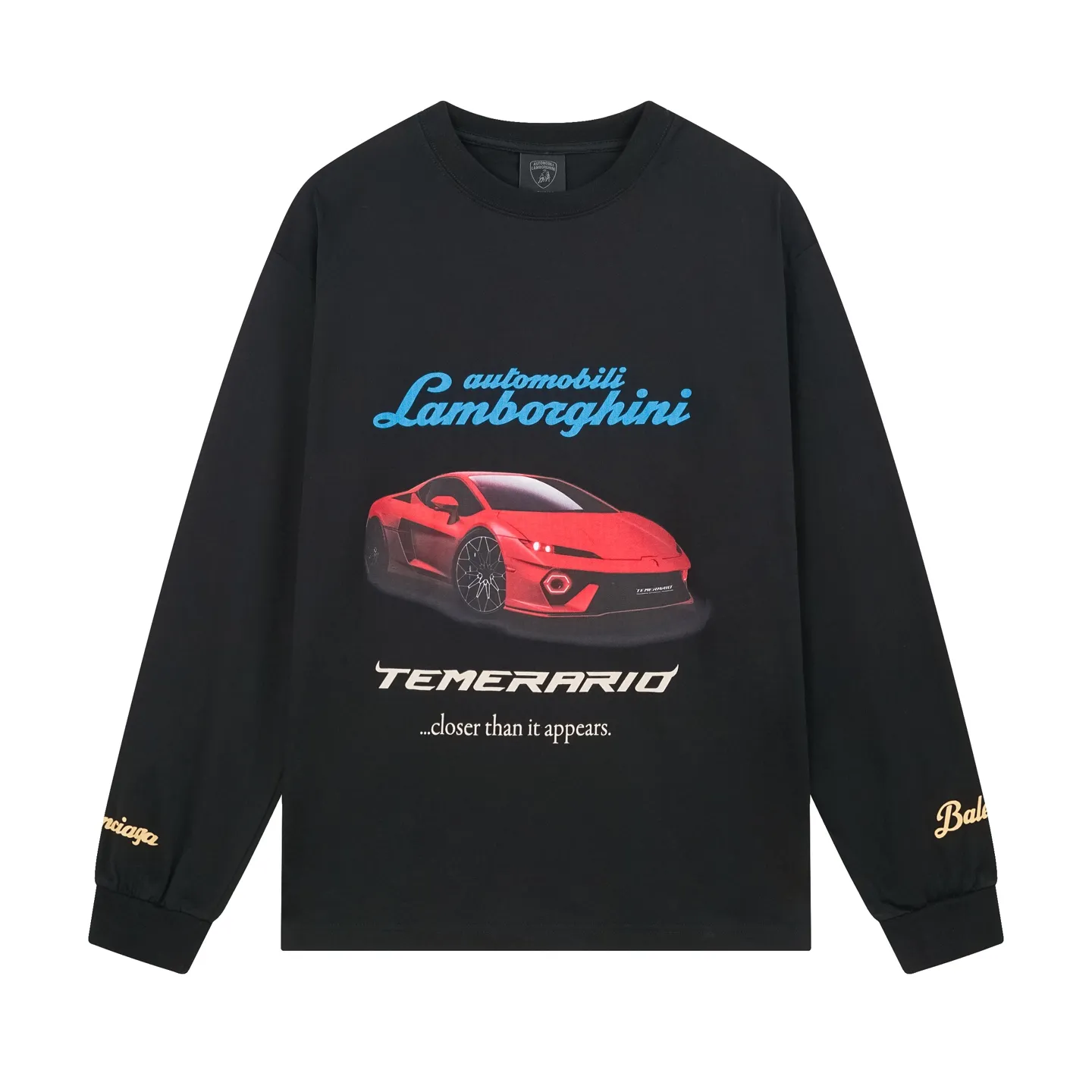 🅿️230 real shots [Top version. Official website quality] BALENCI*GA/Paris co-branded Lamborghini Lamborghini front and back left and right sleeves direct-injection printed long-sleeved T-shirt # SS25 latest model. Research and development at the first time, different market currencies. Comparisons welcome. The fabric is made of Paris ZP custom-woven and dyed cotton double yarn. Weighing 260 grams, the cloth surface is clean. The cloth pattern is clear, soft and comfortable. The threads are dyed with no color difference. Printing adopts computer direct printing. The pattern letters are clear, three-dimensional and without burrs. Jubie market produces pictures based on pictures. Welcome to compare. The version adopts OS loose shoulder design. Same style for men and women. Code: BL255071 Color: white gray, black Size: XS S M L