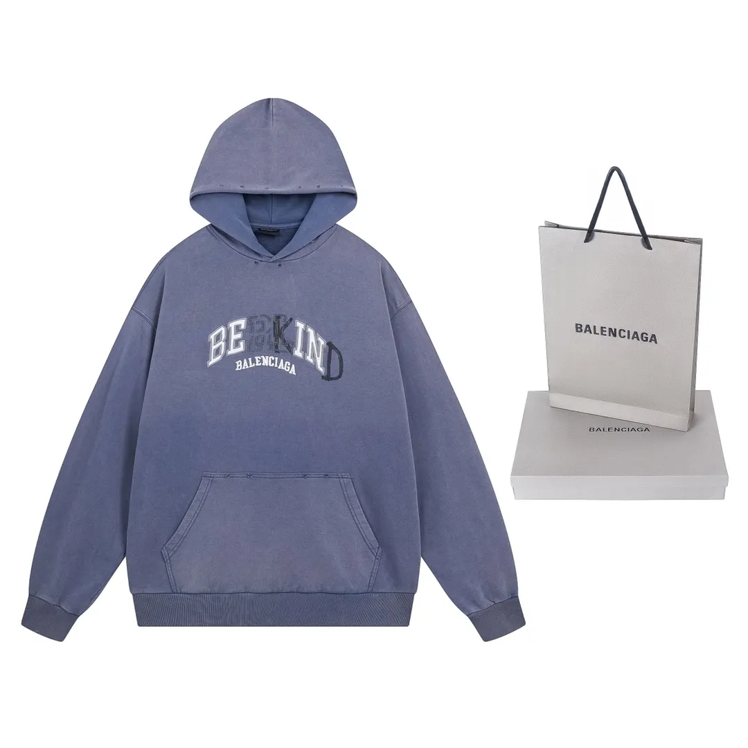 🅿️330 detailed pictures [Top version. Official website quality] BALENCI*GA/Paris BALENCI*GA#2024 latest model, classic letter LOGO graffiti. Toothbrush embroidery ready-to-wear distressed hooded sweatshirt. Brick cabinet synchronization. Genuine products are developed and developed in the first time. Welcome to compare! The fabric is made of Paris ZP custom-woven and dyed cotton sweatshirt. The weight is 450 grams. The cloth surface is clean. The cloth pattern is clear. It is soft and comfortable. It has good color fastness and is not easy to change color. The threads are woven and dyed with no color difference. The embroidery is done using imported Tajima embroidery machines. Over 10W needlework and extremely complex craftsmanship. The effect is three-dimensional and the lines are clear. No rough edges and lines. Ultra-high-tech embroidery. The hand-painted worn-out effect of ready-made garments. The version adopts OS loose shoulder design. Same style for men and women. Code: BL238030 Color: Dark blue gray. Floral gray. Washed blue Size: XS S M L
