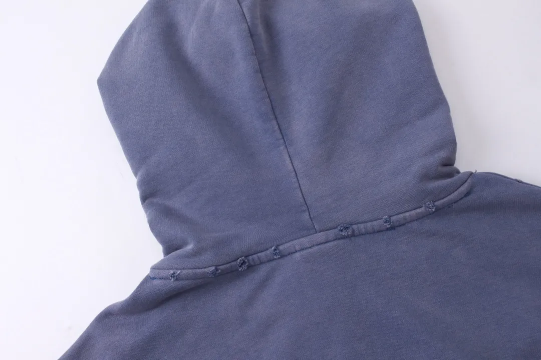 🅿️330 detailed pictures [Top version. Official website quality] BALENCI*GA/Paris BALENCI*GA#2024 latest model, classic letter LOGO graffiti. Toothbrush embroidery ready-to-wear distressed hooded sweatshirt. Brick cabinet synchronization. Genuine products are developed and developed in the first time. Welcome to compare! The fabric is made of Paris ZP custom-woven and dyed cotton sweatshirt. The weight is 450 grams. The cloth surface is clean. The cloth pattern is clear. It is soft and comfortable. It has good color fastness and is not easy to change color. The threads are woven and dyed with no color difference. The embroidery is done using imported Tajima embroidery machines. Over 10W needlework and extremely complex craftsmanship. The effect is three-dimensional and the lines are clear. No rough edges and lines. Ultra-high-tech embroidery. The hand-painted worn-out effect of ready-made garments. The version adopts OS loose shoulder design. Same style for men and women. Code: BL238030 Color: Dark blue gray. Floral gray. Washed blue Size: XS S M L