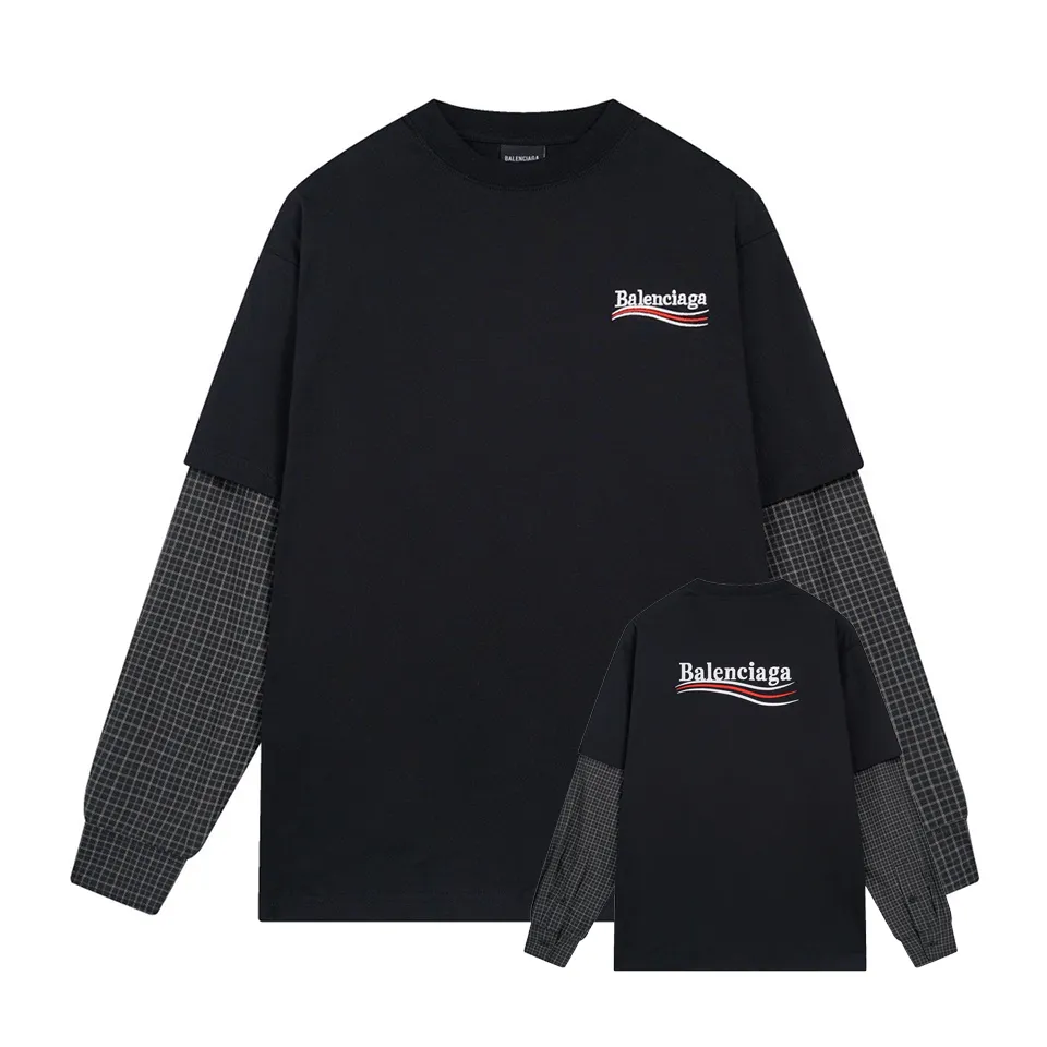 🅿️300 BALENCI*GA Paris classic cola embroidered long sleeves, the fabric is made of Paris custom-woven and dyed double-yarn pure cotton fabric. The weight is 280g. The thread is custom-woven and dyed without color difference. The front and rear panels are made of imported Tajima embroidery. The cuffs are plaid shirt splicing. Two high-temperature shaping washes. os dropped shoulders and loose version. Same style for men and women -Color: black -SIZE: XS S M L Style number 8623#