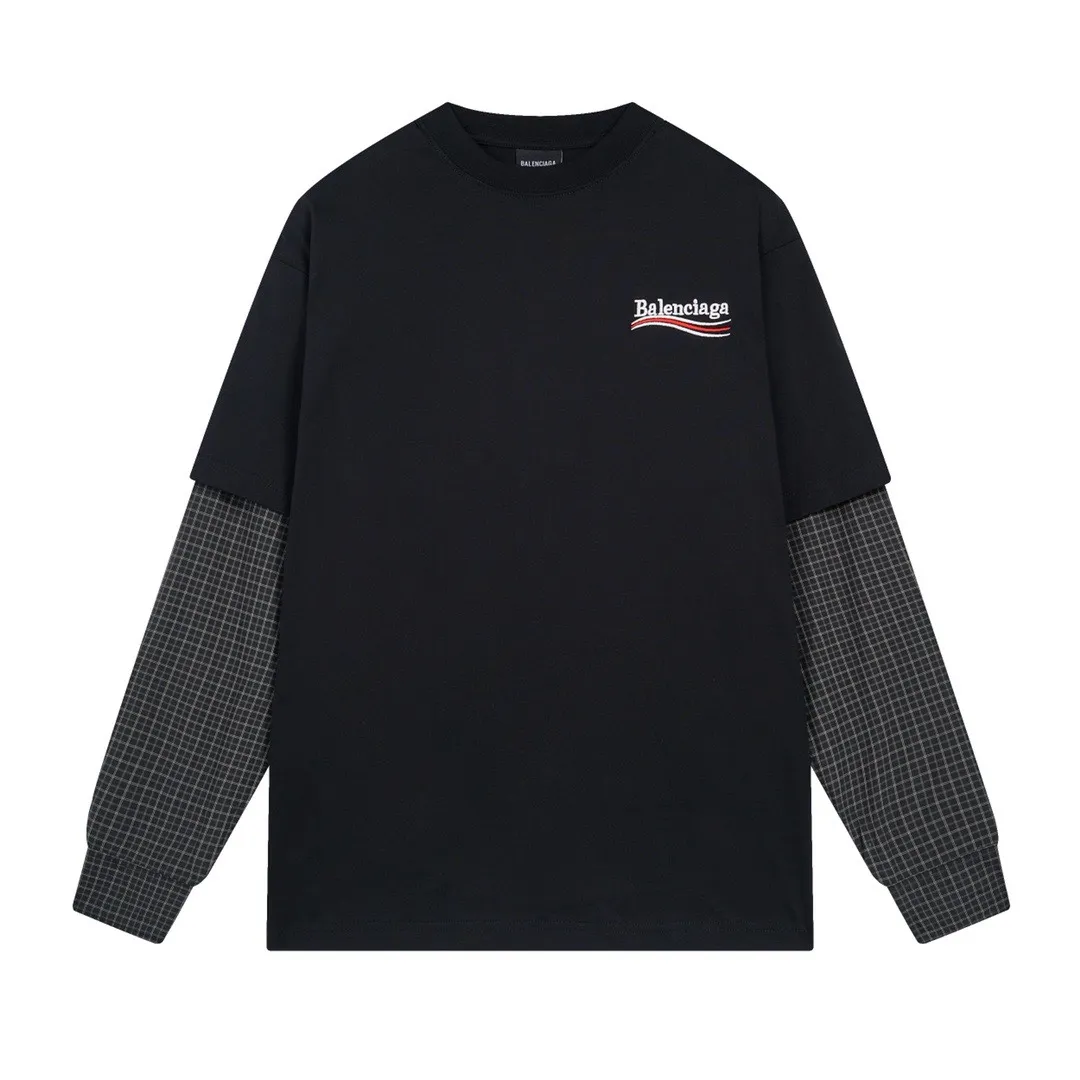 🅿️300 BALENCI*GA Paris classic cola embroidered long sleeves, the fabric is made of Paris custom-woven and dyed double-yarn pure cotton fabric. The weight is 280g. The thread is custom-woven and dyed without color difference. The front and rear panels are made of imported Tajima embroidery. The cuffs are plaid shirt splicing. Two high-temperature shaping washes. os dropped shoulders and loose version. Same style for men and women -Color: black -SIZE: XS S M L Style number 8623#