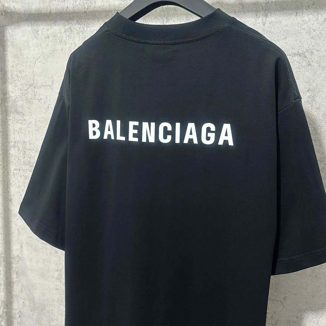 🅿️160 9102# Actual photo top version [[BALENCIA*GA] official website quality Paris new classic letter LOGO front and back embroidered short-sleeved T-shirt OS version loose dropped shoulders Unisex fabric: 260 grams 100% cotton double yarn Technology: front and back embroidery Garment washing Shape solid color Color: black white gray red Size: XS S M L