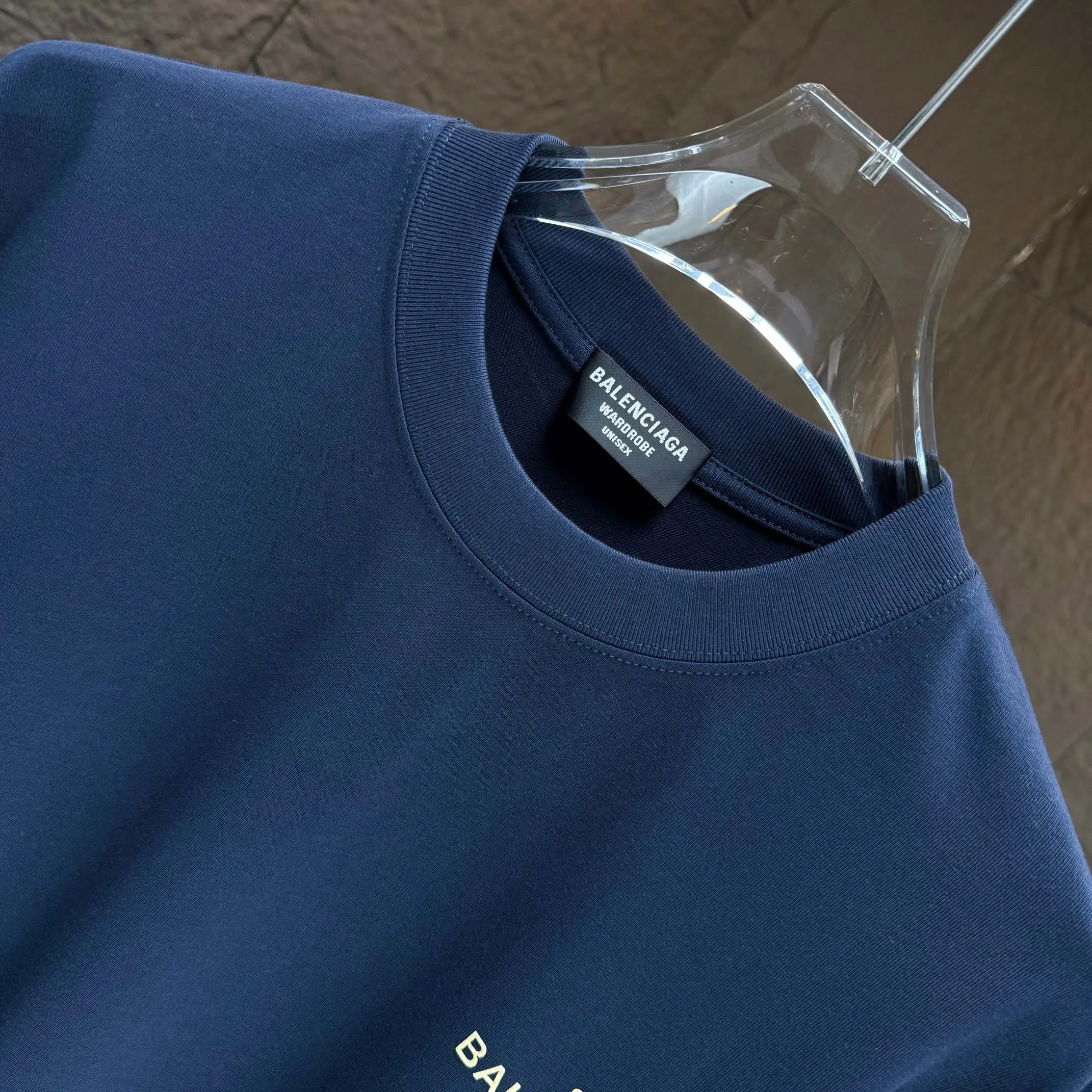 🅿️240 BALENC* Paris* 2025 autumn and winter new thick long-sleeved T-shirt 320g pure cotton letter logo flocking Color: black white night blue code number: S M L XL