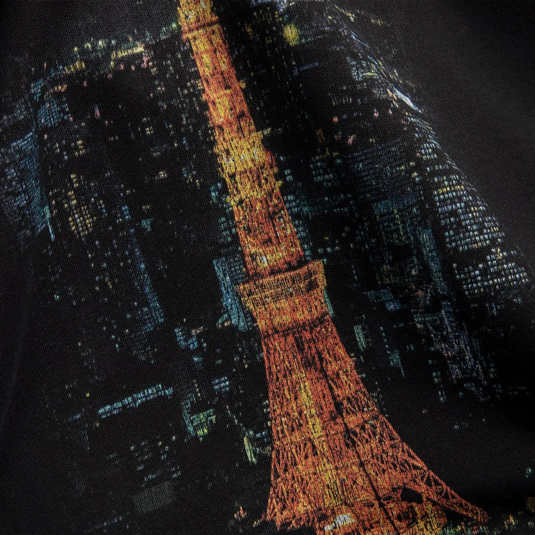 🅿️310 7156# Detailed picture Top version [[BALENCIA*GA] official website quality Paris new Japanese Tokyo Tower series hooded sweatshirt OS version Loose dropped shoulders Unisex style Fabric: 480g 100% cotton terry Davidson Technique: Front and back digital printing Garment wash Frayed Distressed Styling Solid color Color: black blue off-white Size: XS S M L