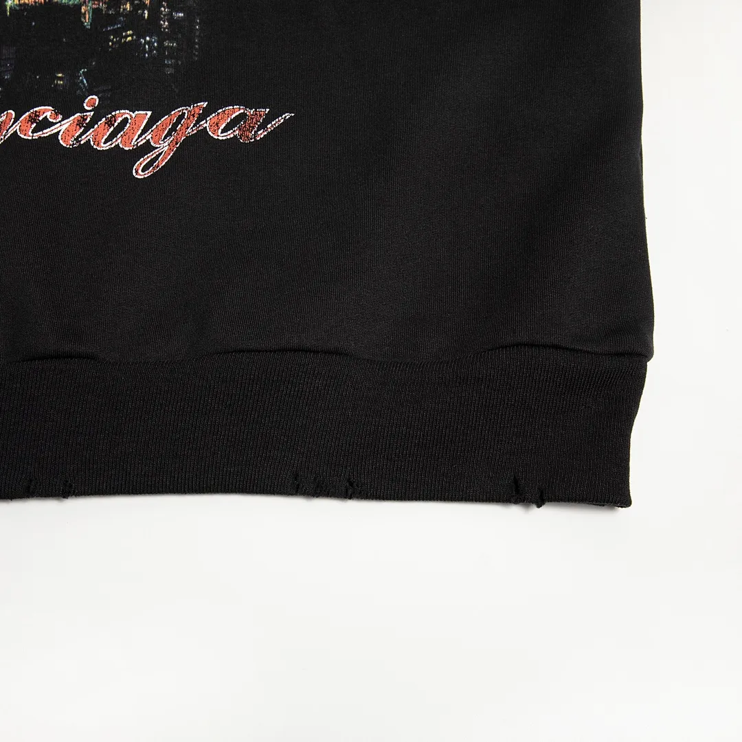 🅿️310 7156# Detailed picture Top version [[BALENCIA*GA] official website quality Paris new Japanese Tokyo Tower series hooded sweatshirt OS version Loose dropped shoulders Unisex style Fabric: 480g 100% cotton terry Davidson Technique: Front and back digital printing Garment wash Frayed Distressed Styling Solid color Color: black blue off-white Size: XS S M L