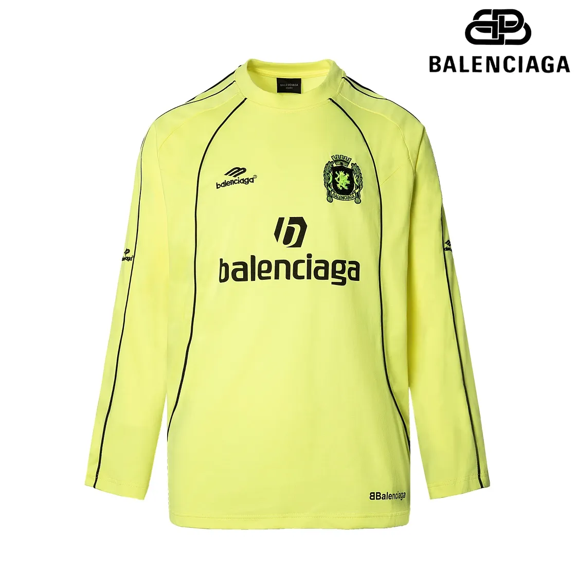 🅿️250 8151# Detailed picture Top version [[BALENCIA*GA] official website quality Paris new joint football jersey long-sleeved T-shirt OS version Loose dropped shoulders Unisex fabric: 260g 100% cotton double yarn Process: front and rear panel printing front panel embroidery garment wash shaping solid color Color: black white pink red fluorescent yellow Size: XS S M L