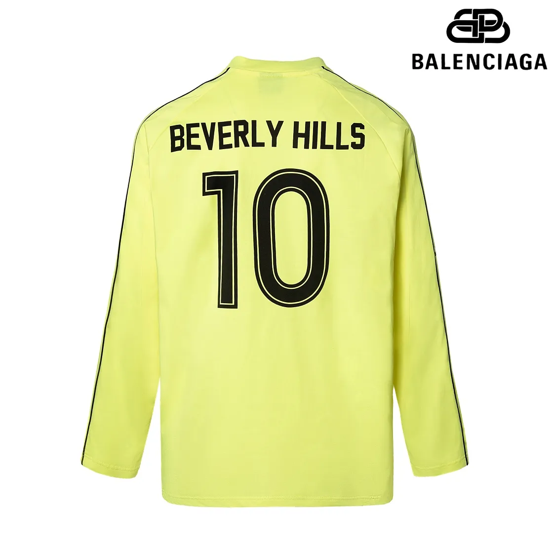 🅿️250 8151# Detailed picture Top version [[BALENCIA*GA] official website quality Paris new joint football jersey long-sleeved T-shirt OS version Loose dropped shoulders Unisex fabric: 260g 100% cotton double yarn Process: front and rear panel printing front panel embroidery garment wash shaping solid color Color: black white pink red fluorescent yellow Size: XS S M L