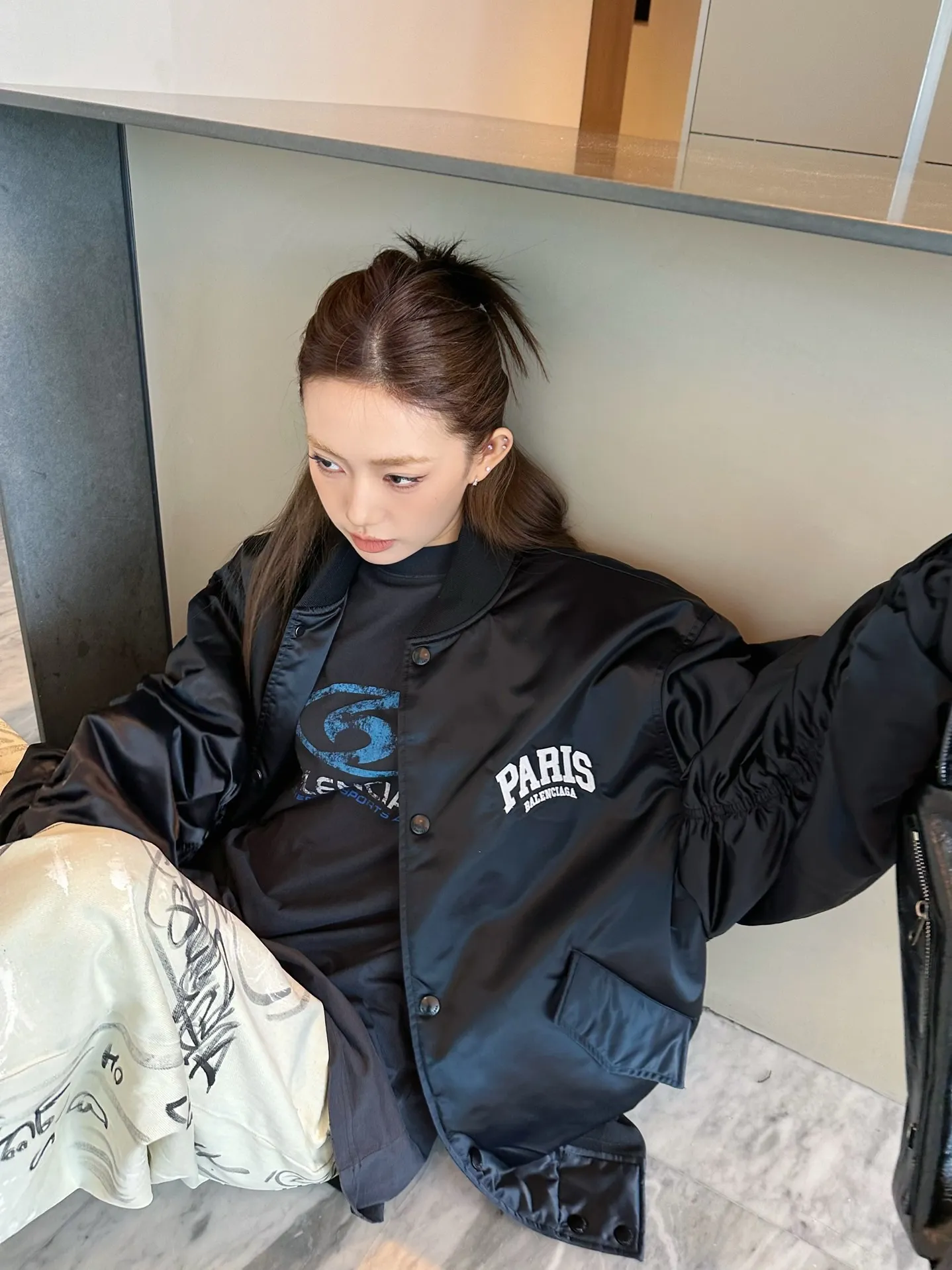 Balenciaga / Balenciaga Paris English letters embroidered baseball flight cotton jacket upper body information picture ℹ️