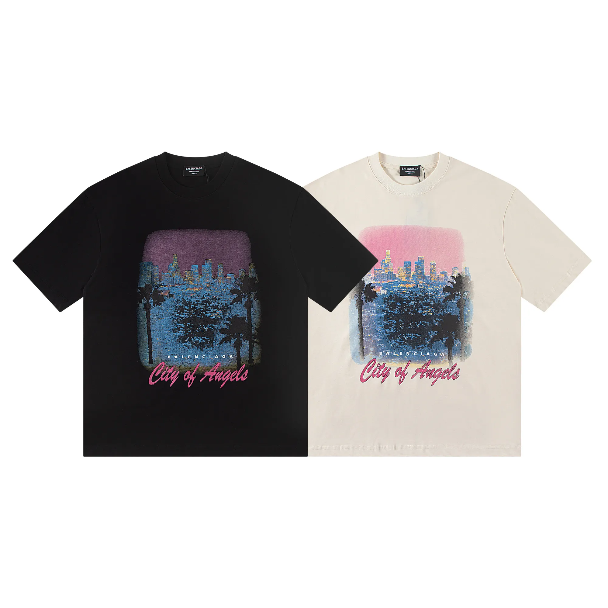 🅿️160 Balenciaga2026 Paris Night Scene🌃New T-shirt Material: Made of high version 300g double yarn combed cotton Size: S M L XL Color: Black Beige Style No.: W2820