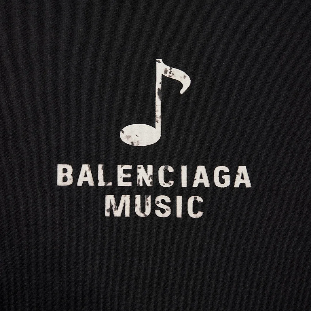 🅿️160 9129# Detailed picture Top version [[BALENCIA*GA] official website quality Paris new musical note logo heat-printed short-sleeved T-shirt OS version Loose dropped shoulders Unisex fabric: 260 grams 100% cotton double yarn Technology: front and rear heat transfer printing Garment wash Shape solid color Color: black white Size: XS S M L
