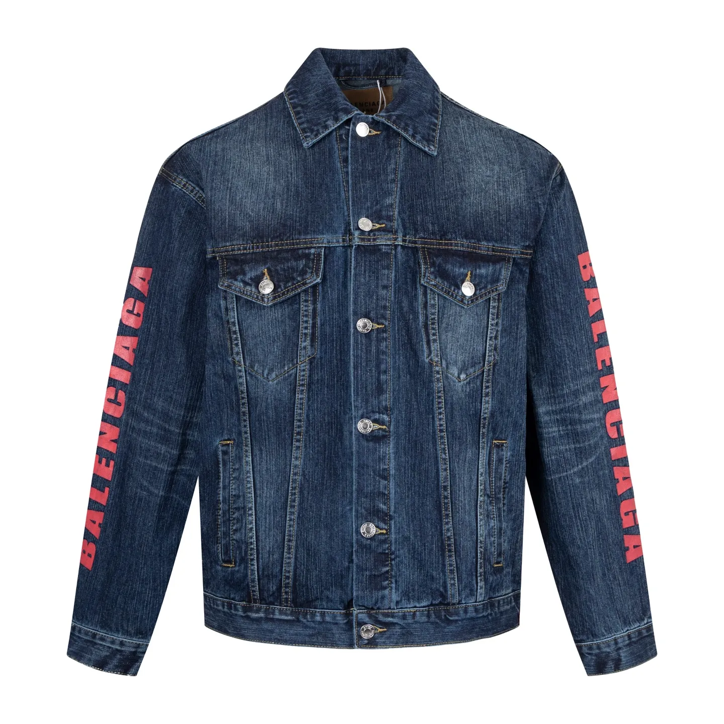 🅿️480 [Exclusive supply] BLCG Chinese Valentine's Day limited love printed denim jacket. The original purchase is 12,800. The fabric is made of 460 grams of slub cotton high-end customized fabric. It has excellent washing and fraying effect. It feels breathable and thick. It is purely handmade! The details of each part are made of high-quality metal, and the production process is extremely time-consuming and labor-intensive. The three-dimensional printing details show an exquisite effect. The matching style is full of fashion and trend. The same style is versatile for men and women, showing luxury, classic and durability! Loose fit, suitable for men and women. Size:1/2/3/4