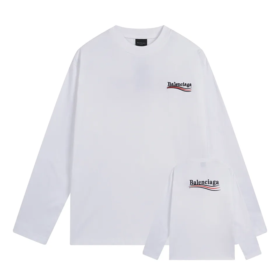 🅿️240 BALENCI*GA Paris classic cola style long sleeves. The fabric is made of Paris custom-woven and dyed double yarn pure cotton fabric. The weight is 280g. The thread is custom-woven and dyed without color difference. The front and back panels are embroidered with imported Tajima machines. Two high-temperature setting washes. os dropped shoulders and loose version. Same style for men and women -Color: black ivory -SIZE: XS S M L Style No. 8613#