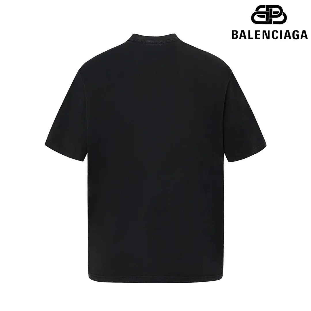 🅿️180 9112# Detailed picture Top version [[BALENCIA*GA] official website quality Paris new Statue of Liberty catwalk style short-sleeved T-shirt OS version loose dropped shoulders Unisex style Fabric: 260g 100% cotton double yarn Process: front digital direct printing Garment wash worn distressed fixed color Color: washed black white Size: XS S M L
