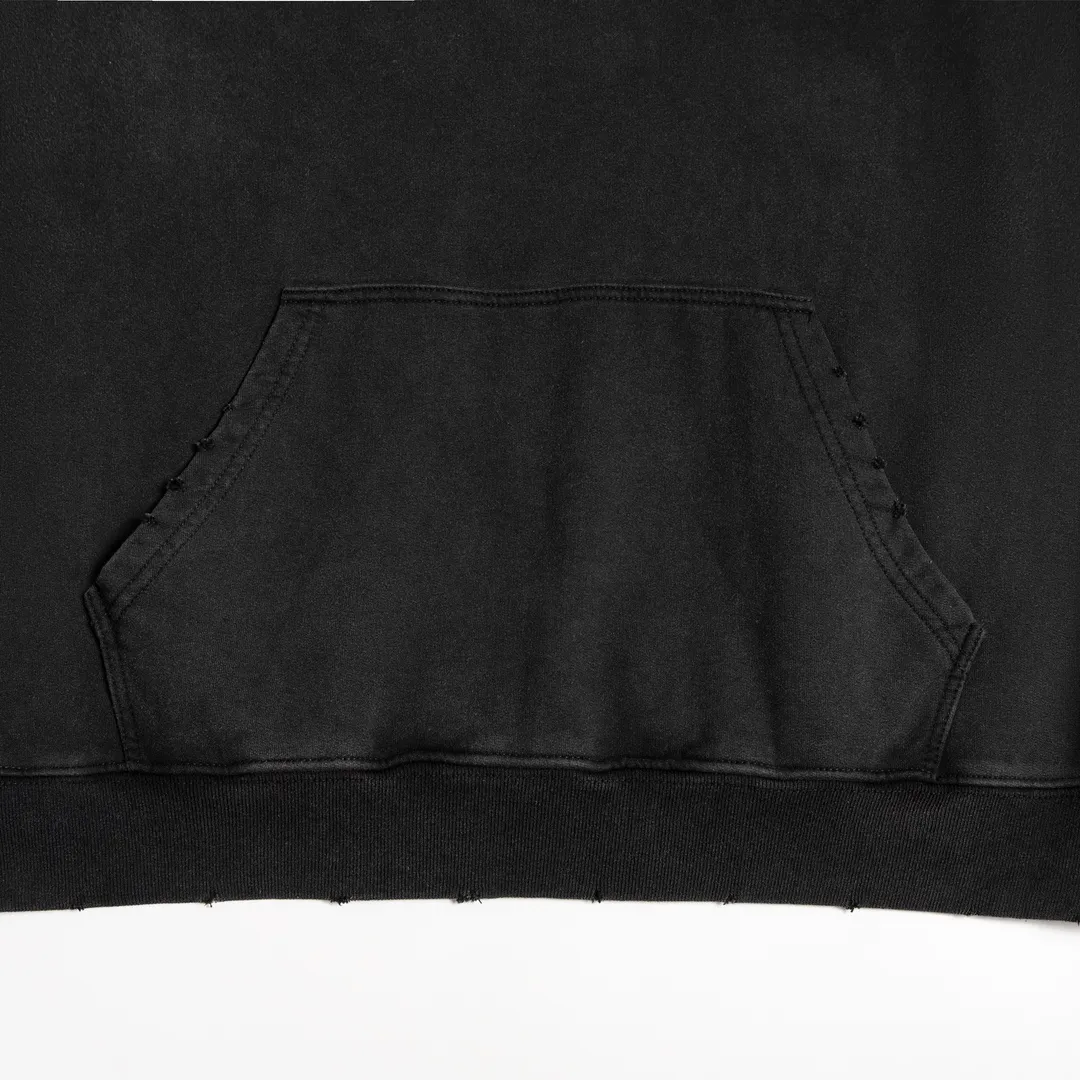 🅿️320 7145# Detailed picture Top version [BALENCIA*GA] Official website quality Paris's new double-ring flame series hooded sweatshirt OS version Loose dropped shoulders Unisex style Fabric: 480g 100% cotton terry David sweater Craftsmanship: Front and back panels left and right sleeve printing Garment wash Distressed Worn Shaping Solid color Color: Washed black Size: XS S M L